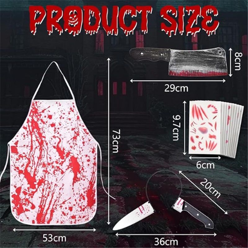 (B) Bloody Apron Horror Halloween Bloody Butcher Apron Set Horror Cosplay Costume Props