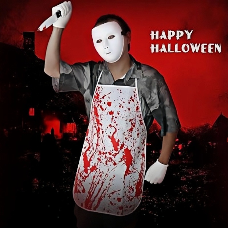 (B) Bloody Apron Horror Halloween Bloody Butcher Apron Set Horror Cosplay Costume Props