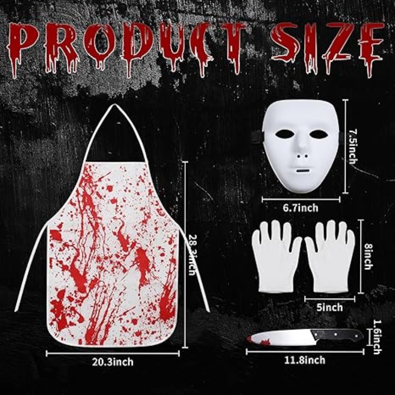 (B) Bloody Apron Horror Halloween Bloody Butcher Apron Set Horror Cosplay Costume Props