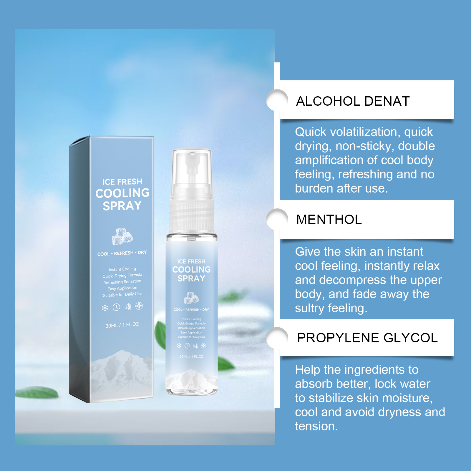 Cooling Facial Mist Instant Refreshing Non Sticky Easy Carry Mild Gentle Hydrating Skin Care Spray