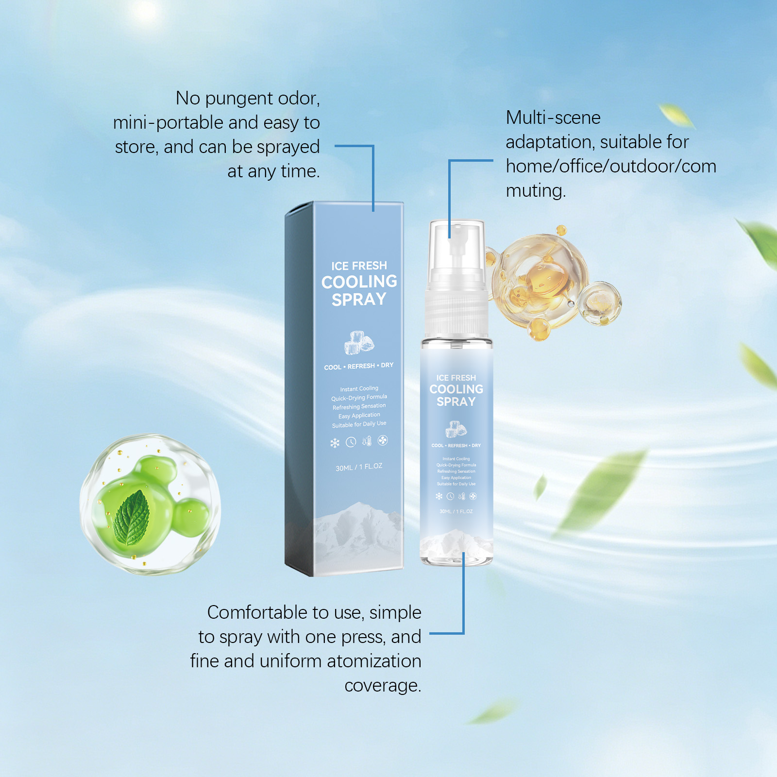 Cooling Facial Mist Instant Refreshing Non Sticky Easy Carry Mild Gentle Hydrating Skin Care Spray