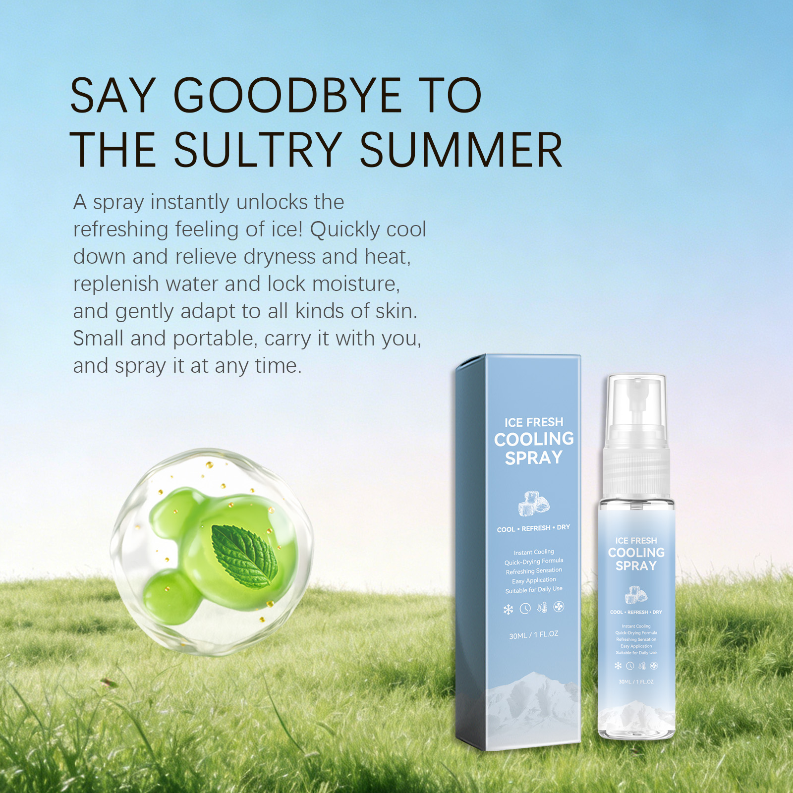 Cooling Facial Mist Instant Refreshing Non Sticky Easy Carry Mild Gentle Hydrating Skin Care Spray