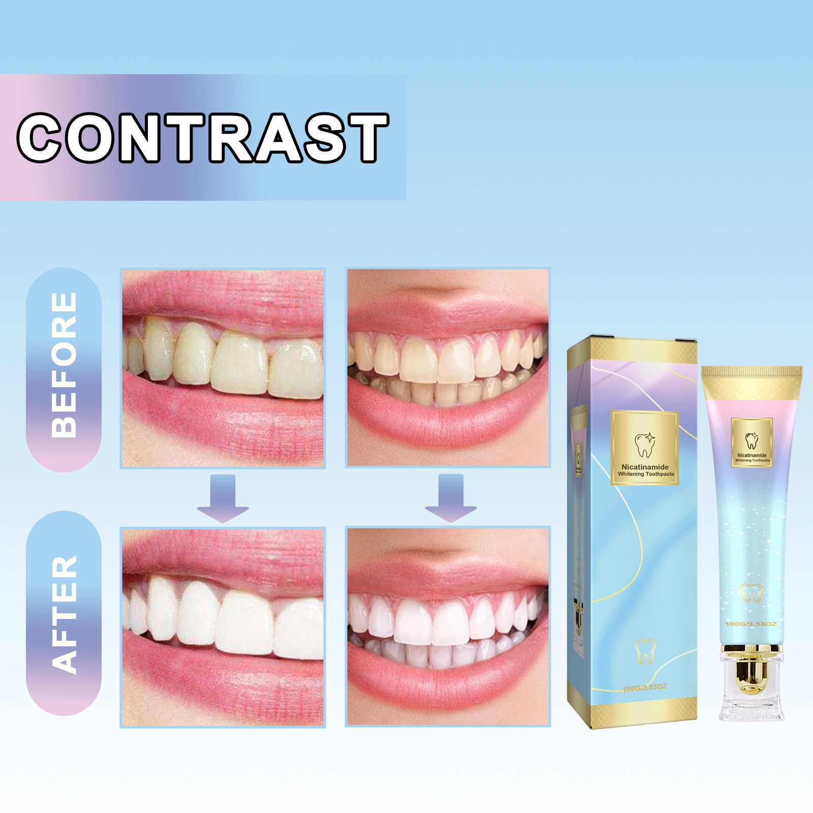 Whitening Toothpaste Mild Cleansing Teeth Brightening Gum Protection Fresh Breath Remove Stains Yellow Tartar Gentle Care Oral Beautify