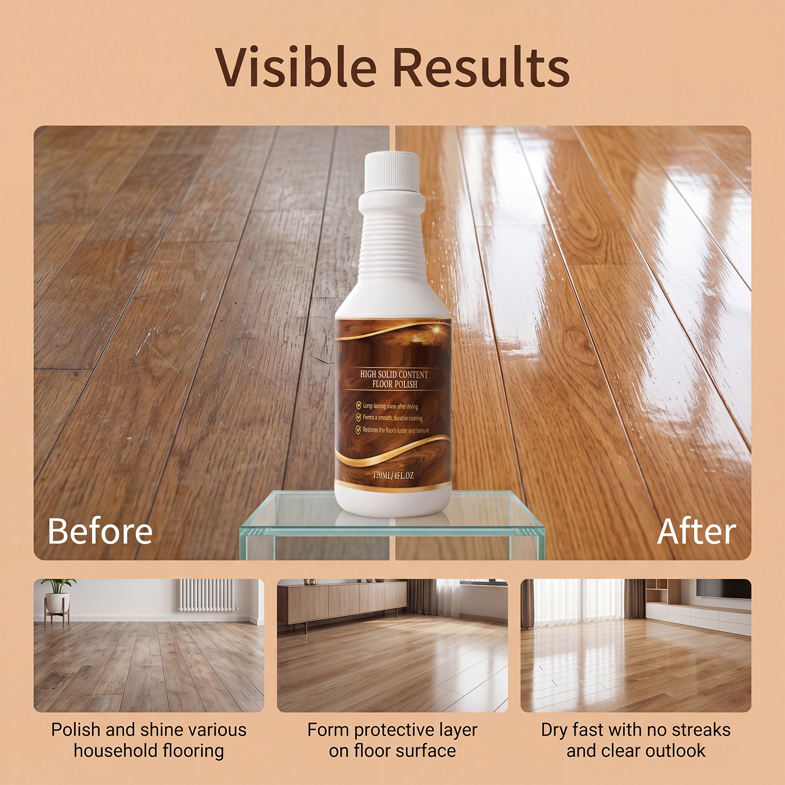 Floor Polish Mild Effective Clean Scratches Dirt Purify Shine Bright Convenient Daily Care For Wooden Tile Surfaces