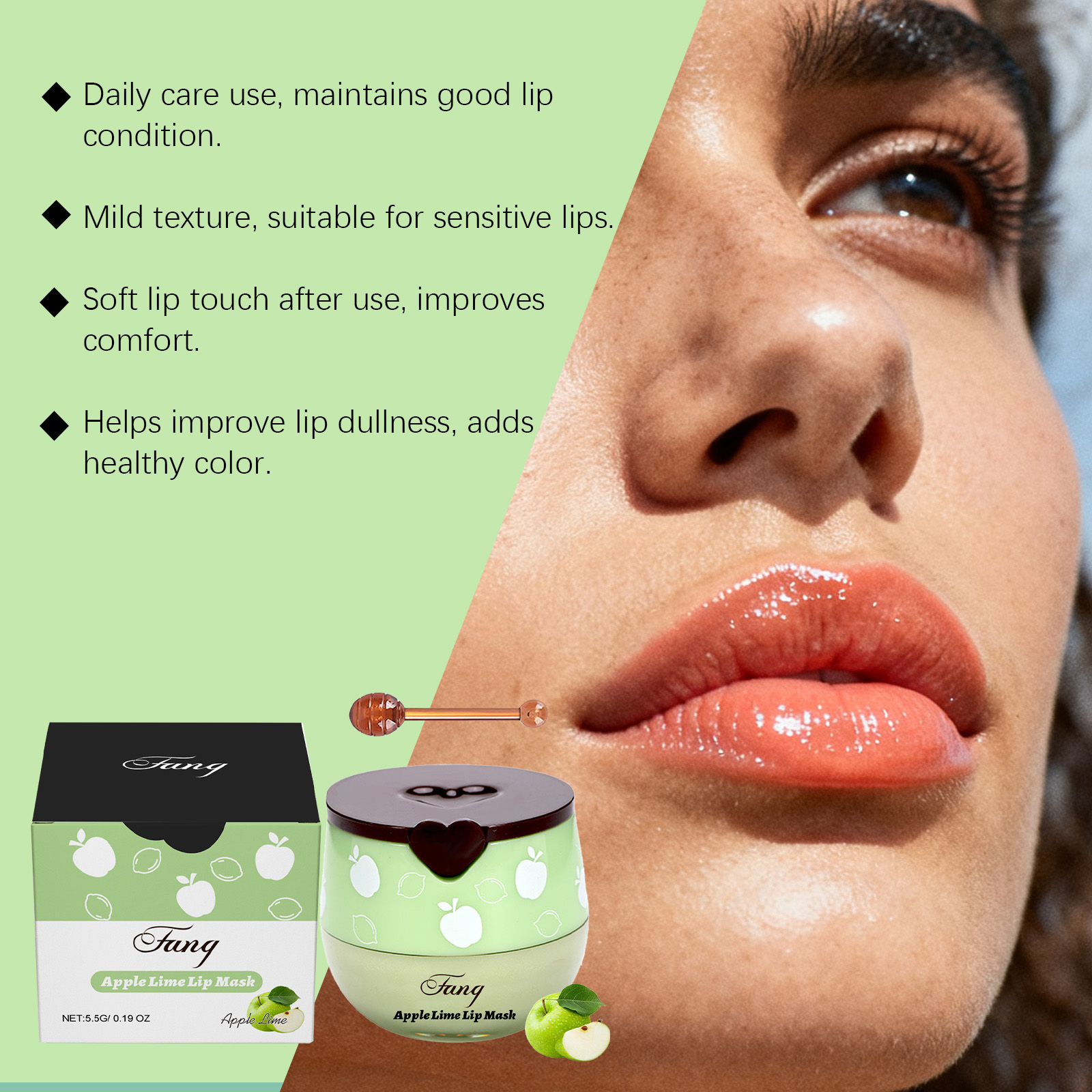 (Green Apple) Green Apple Moisturizing Lip Mask Mild Nourish Soft Lip Skin Fade Lines Daily Coating Care