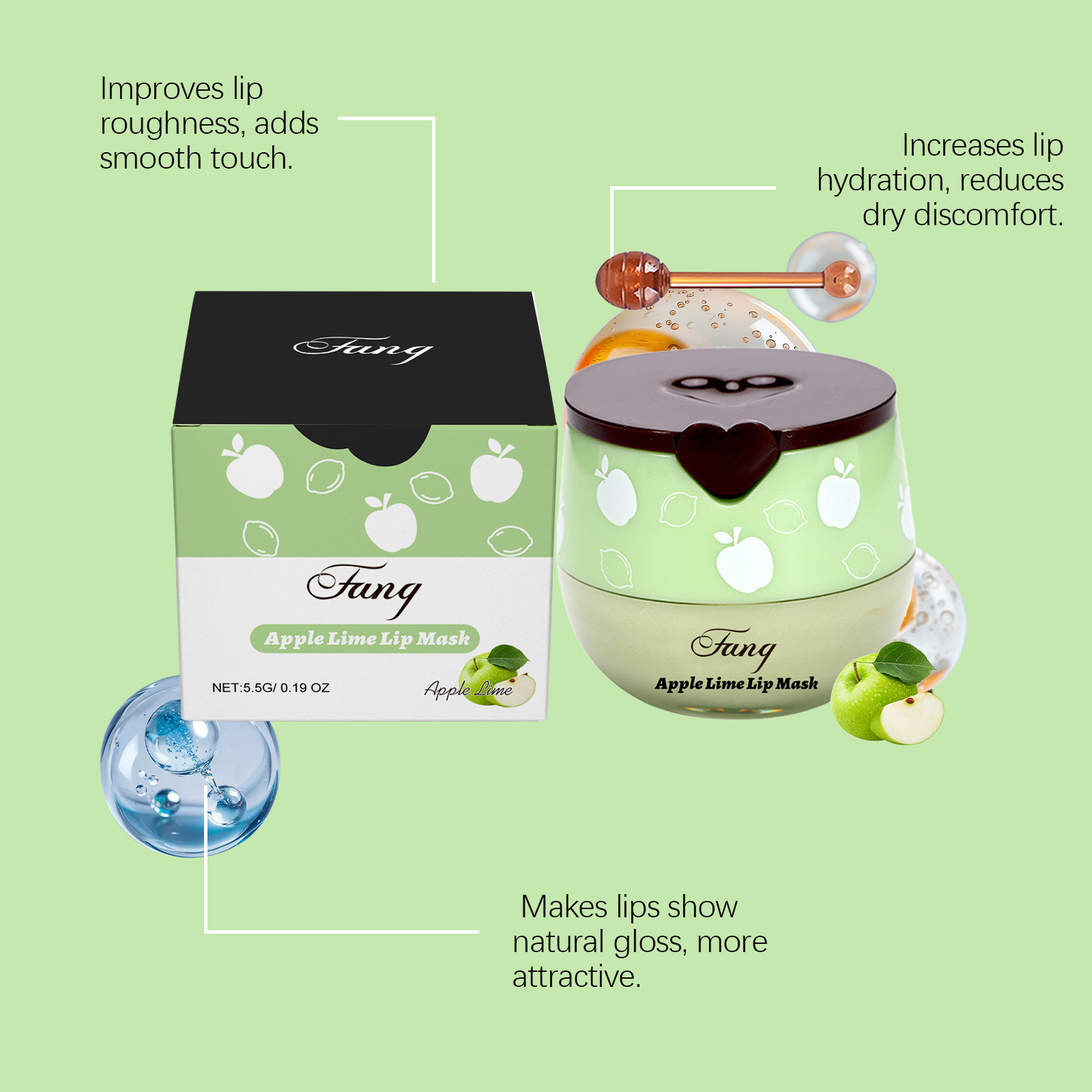 (Green Apple) Green Apple Moisturizing Lip Mask Mild Nourish Soft Lip Skin Fade Lines Daily Coating Care