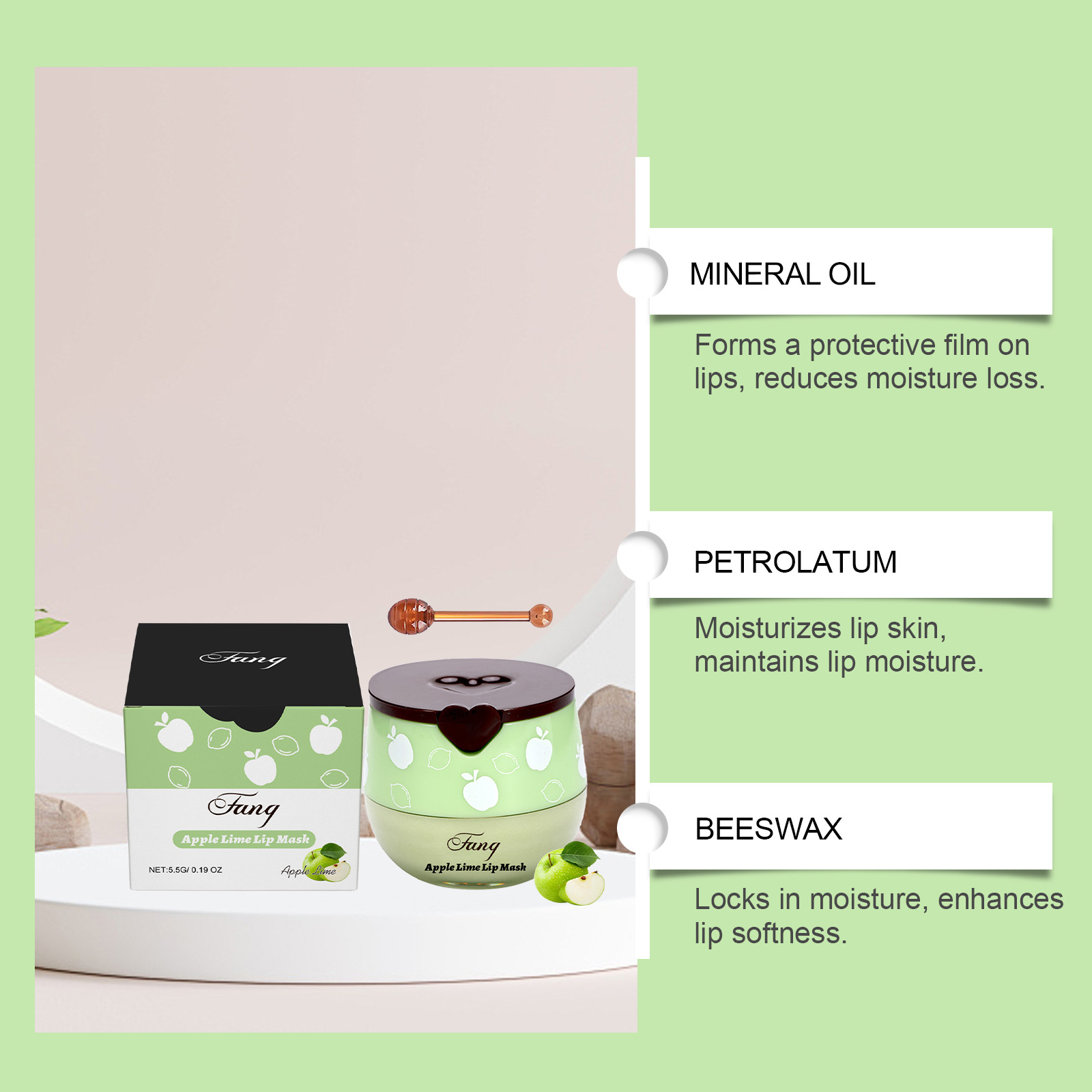 (Green Apple) Green Apple Moisturizing Lip Mask Mild Nourish Soft Lip Skin Fade Lines Daily Coating Care