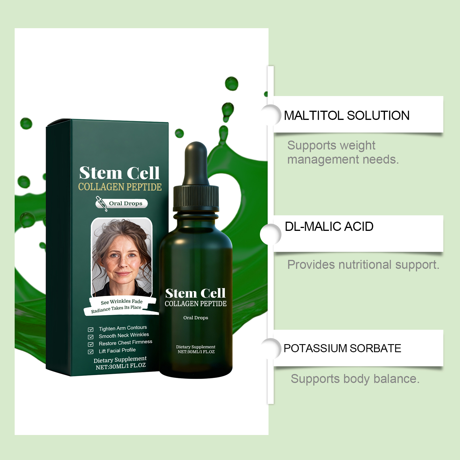 Light Smooth Collagen Peptide Drops Mild Care Boost Body Contour Elasticity Daily Nutritional Supplement