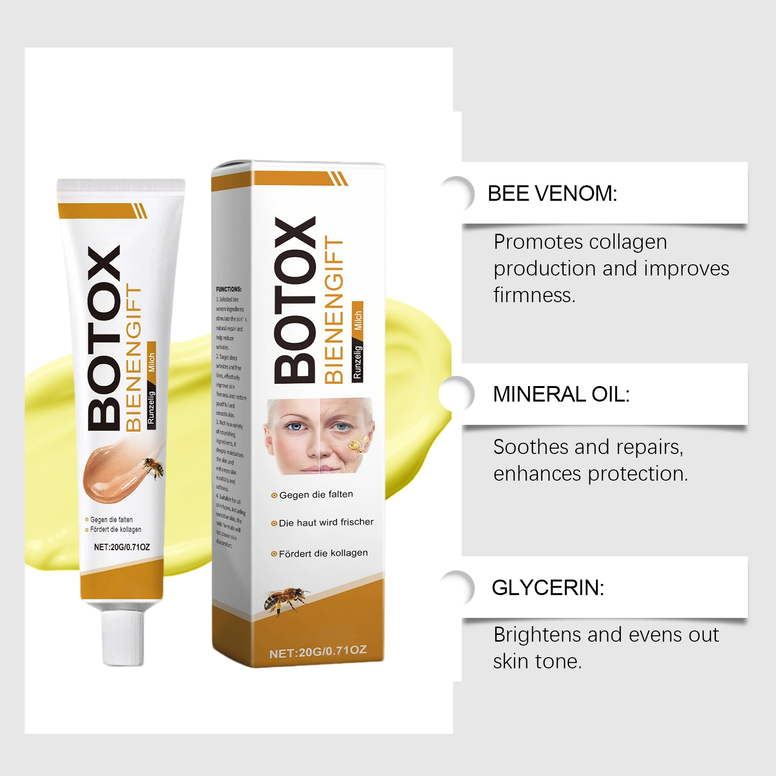 Bee Venom Moisturizing Cream Mild Nourishing Hydrating Non Sticky Facial Skin Care Lotion