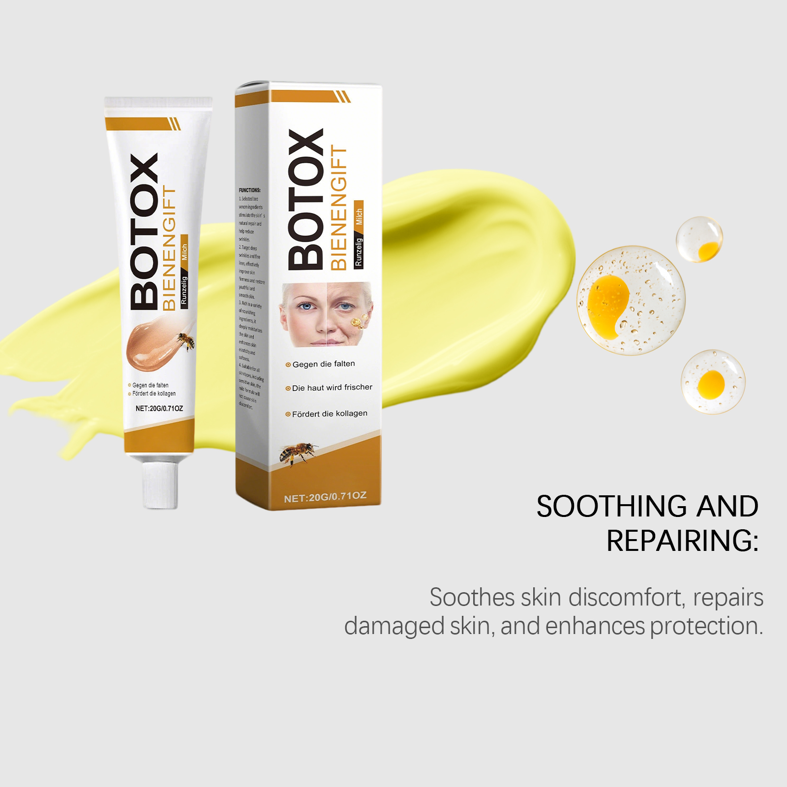 Bee Venom Moisturizing Cream Mild Nourishing Hydrating Non Sticky Facial Skin Care Lotion