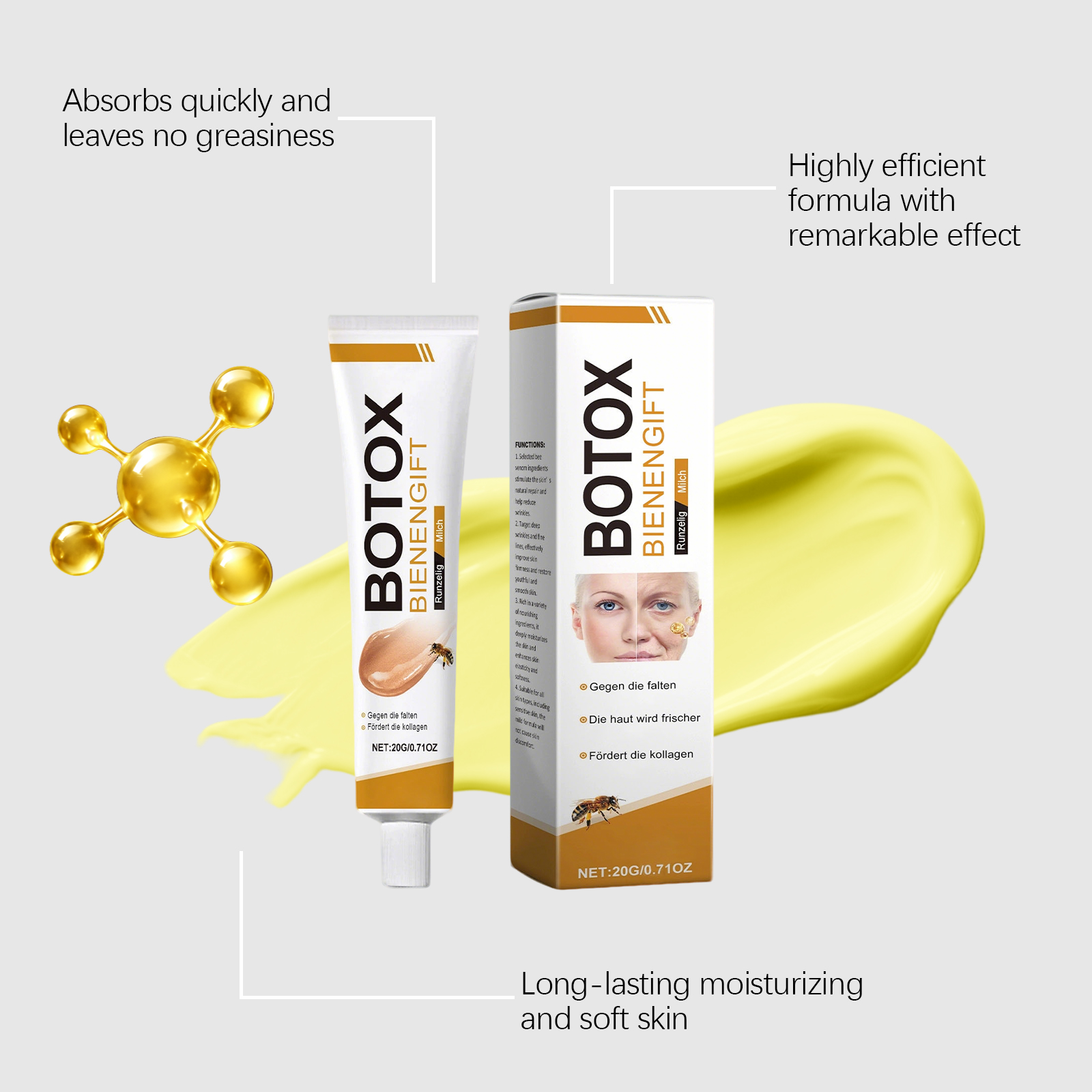 Bee Venom Moisturizing Cream Mild Nourishing Hydrating Non Sticky Facial Skin Care Lotion