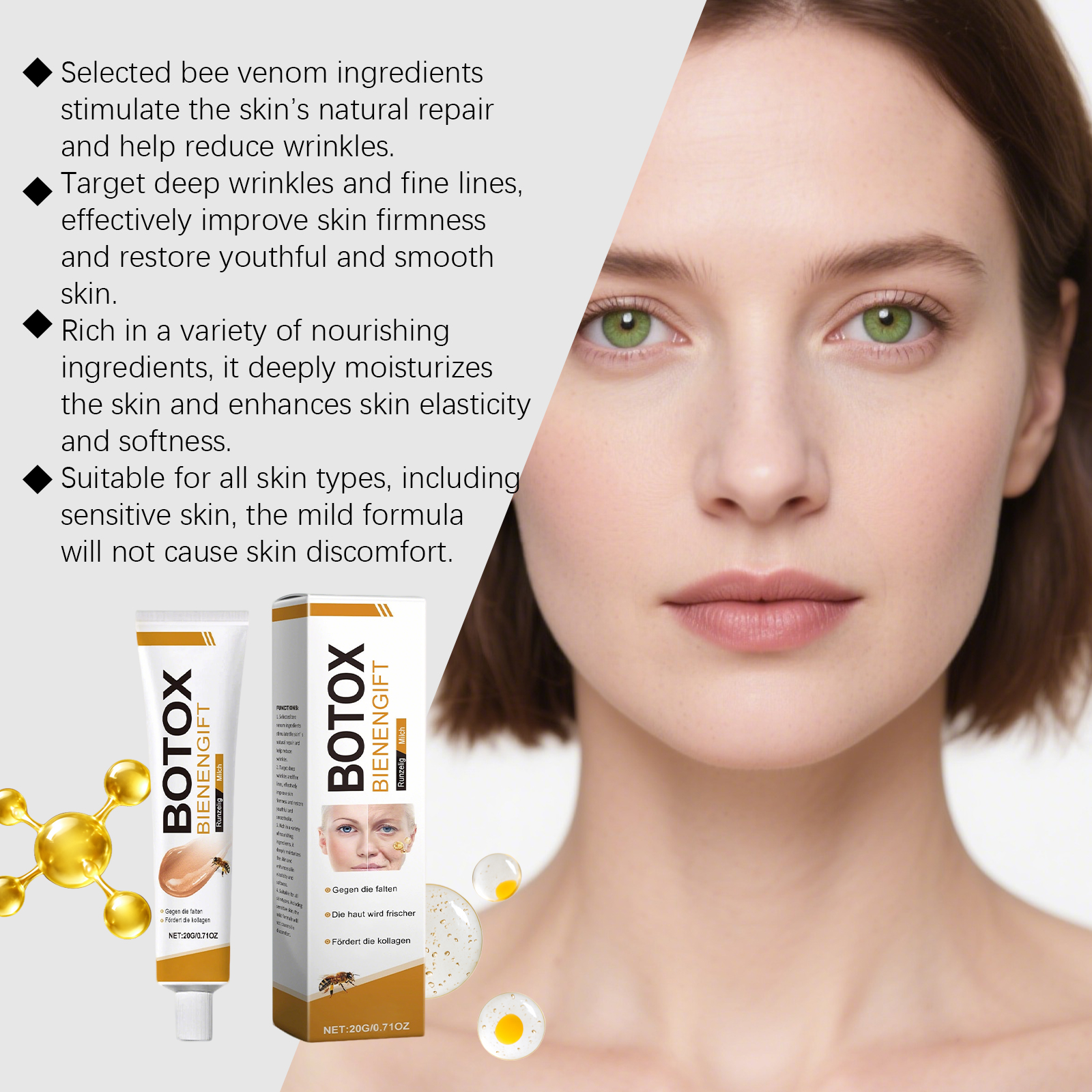 Bee Venom Moisturizing Cream Mild Nourishing Hydrating Non Sticky Facial Skin Care Lotion