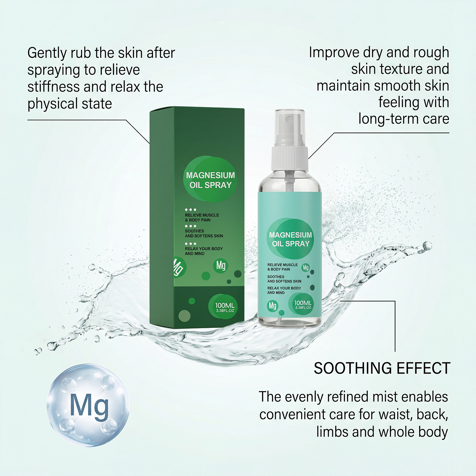 Magnesium Oil Care Spray Light Mist Fresh Hydrating Soothe Comfort Body Skin Mind Relax