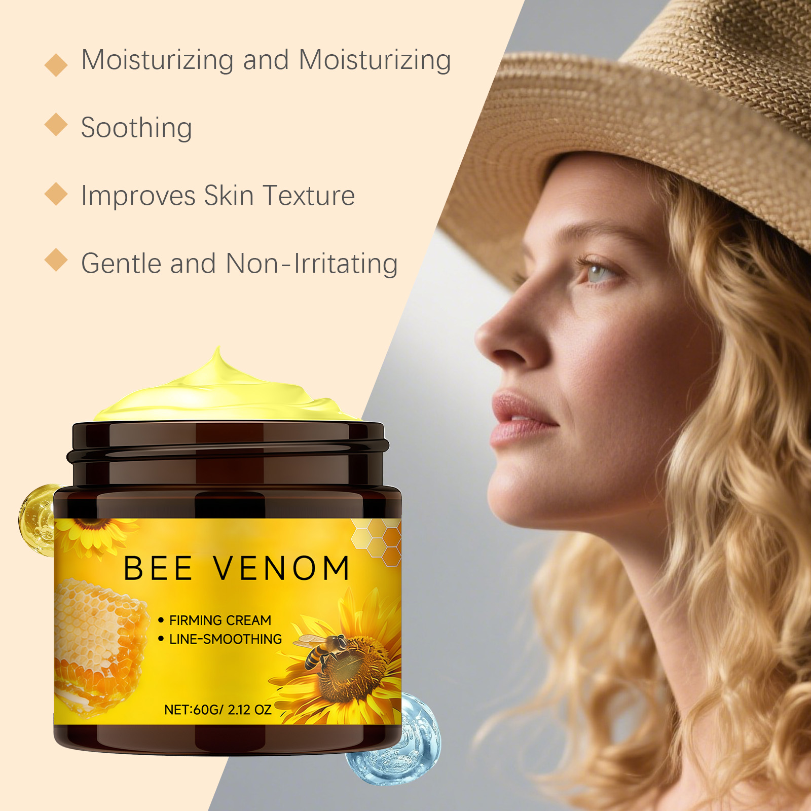Bee Venom Care Cream Daily Moisturizing Hydrating Light Texture Easy Absorb Facial Skin Care