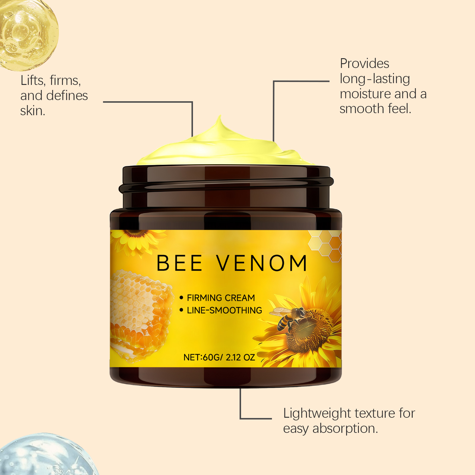 Bee Venom Care Cream Daily Moisturizing Hydrating Light Texture Easy Absorb Facial Skin Care