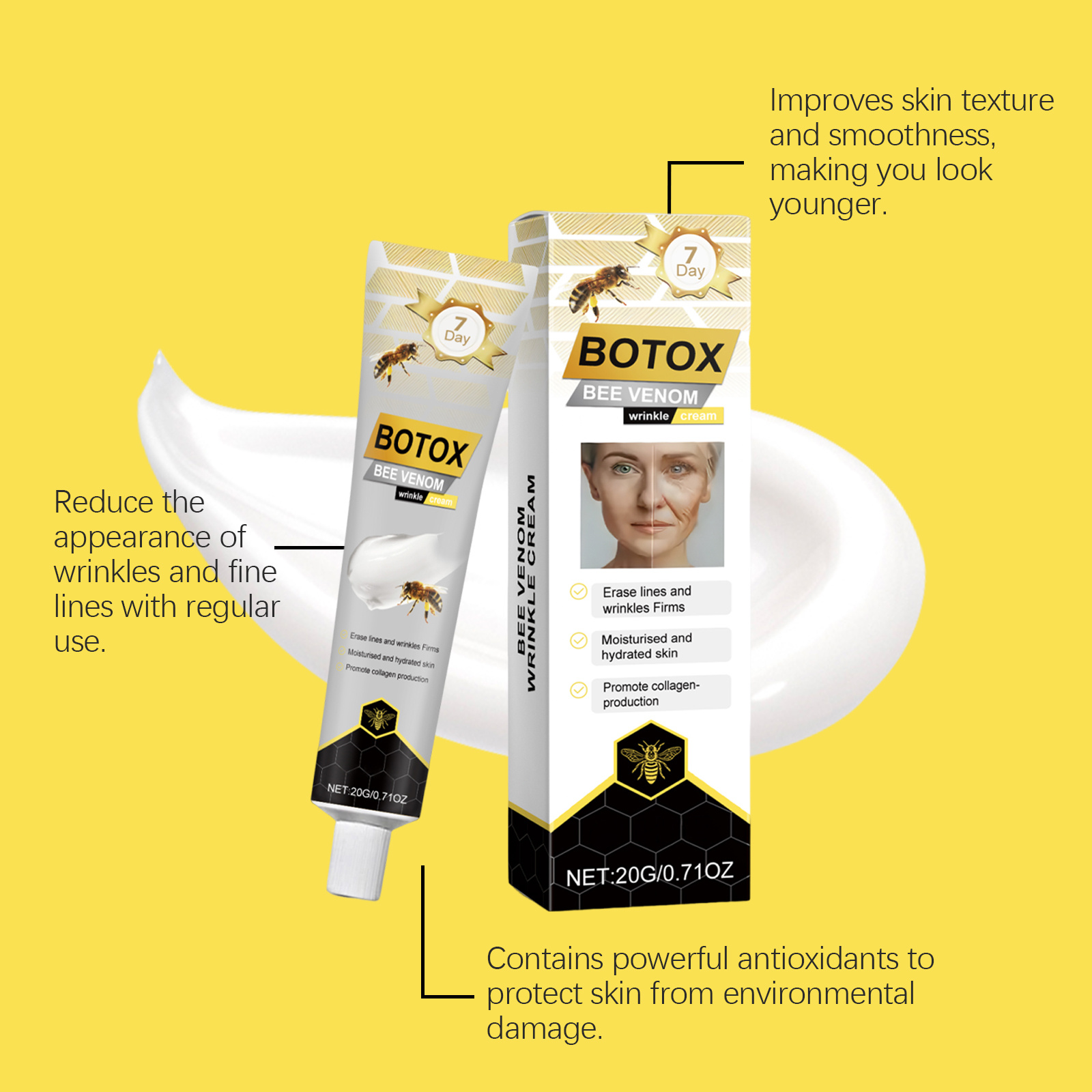 Bee Venom Care Cream Mild Facial Moisturizing Tender Smooth Firming Skin Delicate Hydrating Brightening Replenishing Water Face Lotion
