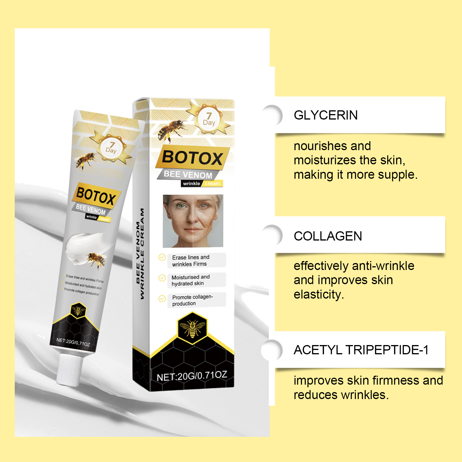 Bee Venom Care Cream Mild Facial Moisturizing Tender Smooth Firming Skin Delicate Hydrating Brightening Replenishing Water Face Lotion