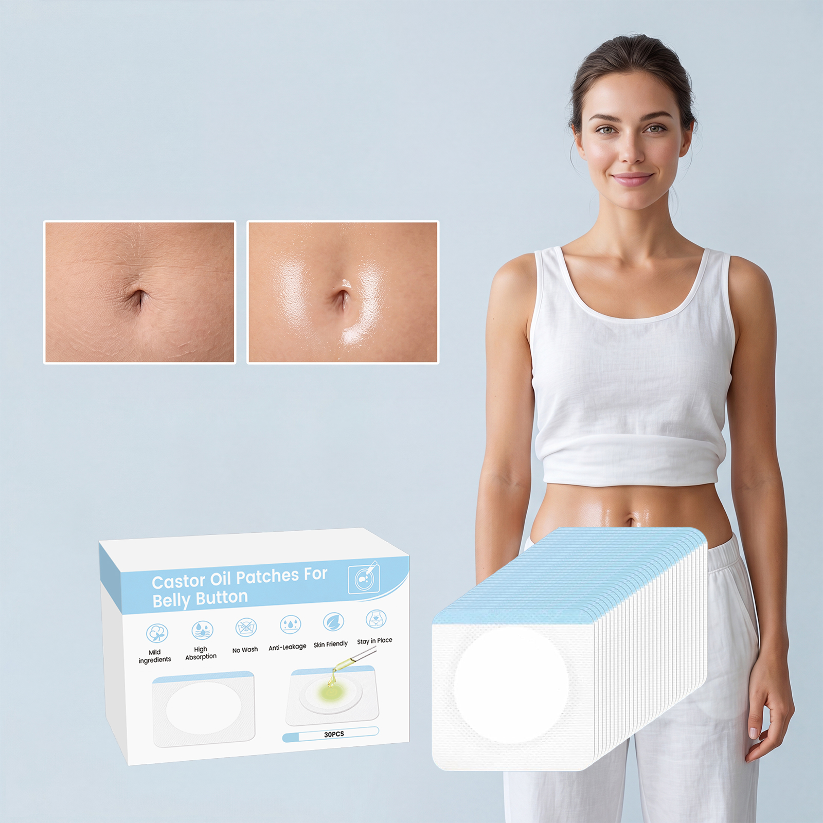 Castor Oil Navel Patch Mild Moisturizing Care Body Light Daily Shape Line Navel Care Sticker