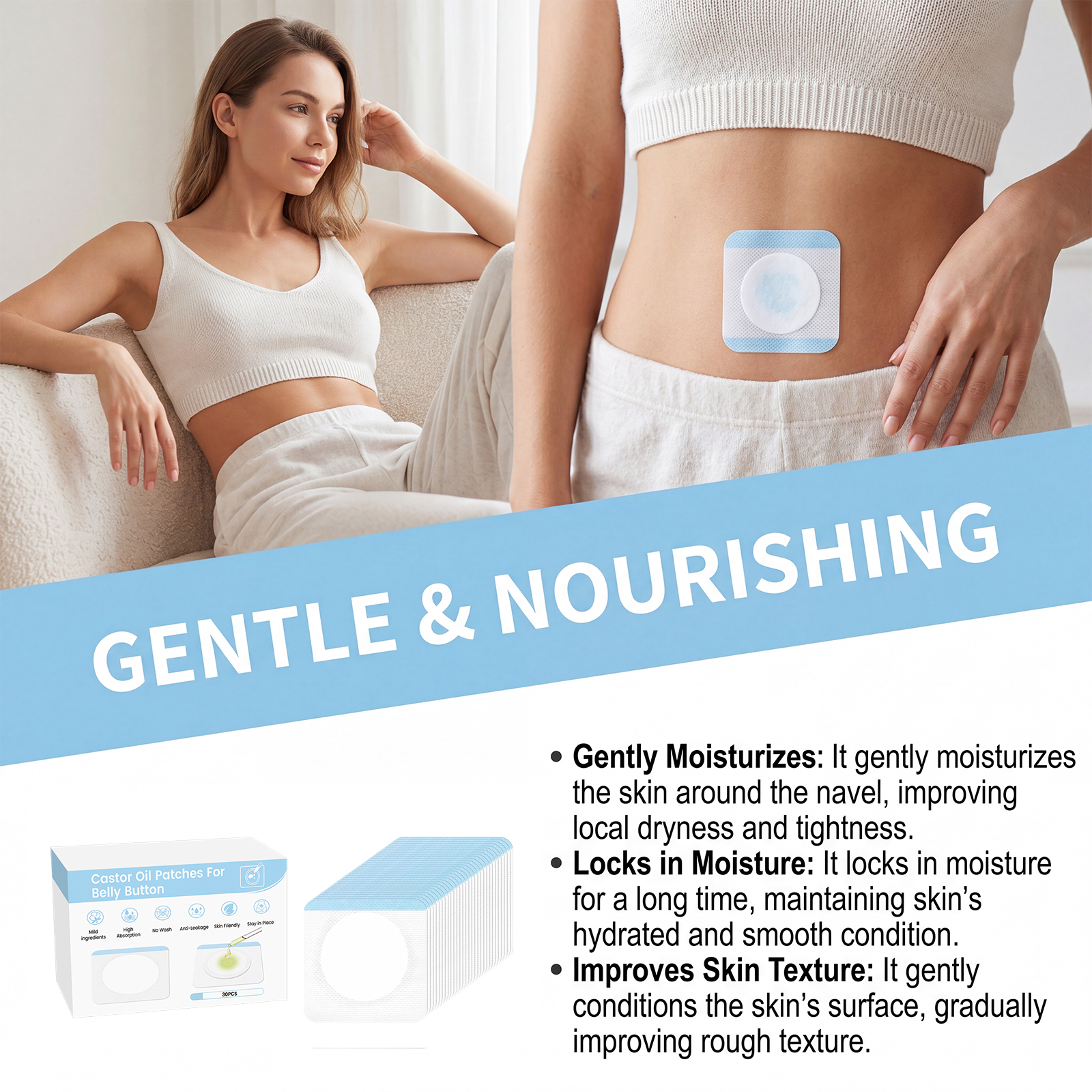 Castor Oil Navel Patch Mild Moisturizing Care Body Light Daily Shape Line Navel Care Sticker