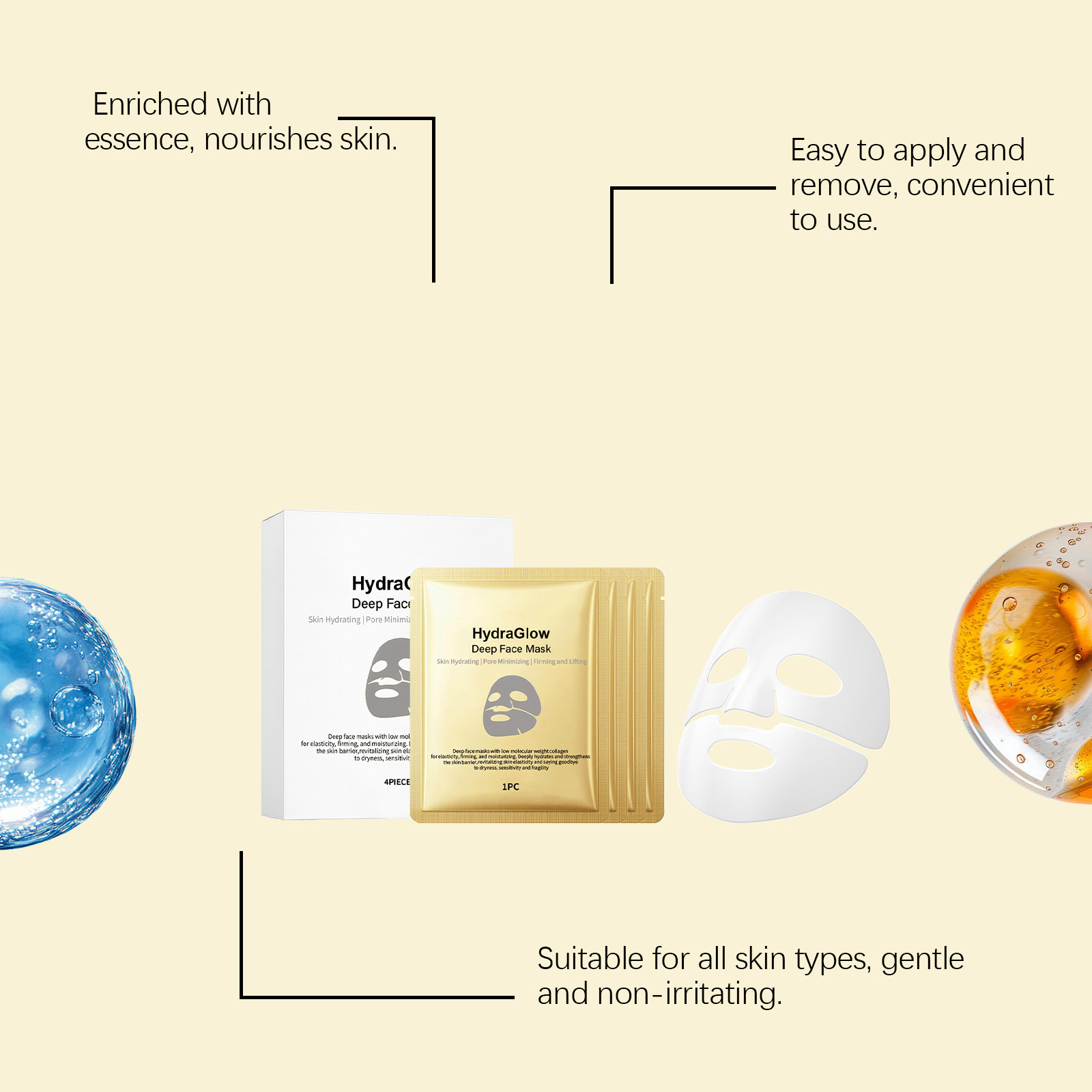 Collagen Facial Mask Boxed Brighten Skin Tone Glossy Delicate Soft Nourish Elastic Skin Hydrate Facial Mask