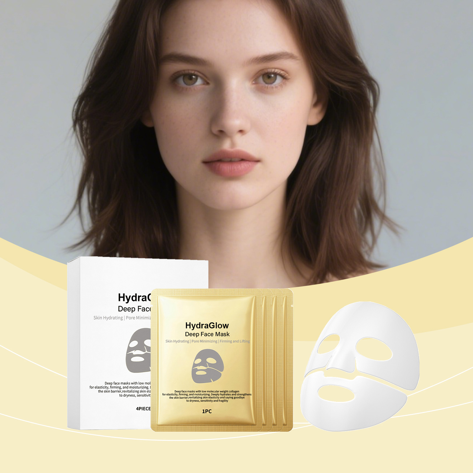 Collagen Facial Mask Boxed Brighten Skin Tone Glossy Delicate Soft Nourish Elastic Skin Hydrate Facial Mask