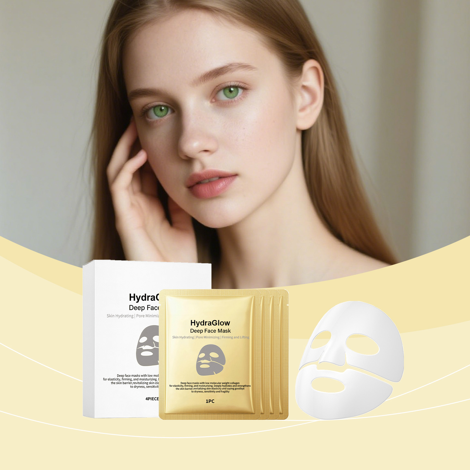 Collagen Facial Mask Boxed Brighten Skin Tone Glossy Delicate Soft Nourish Elastic Skin Hydrate Facial Mask