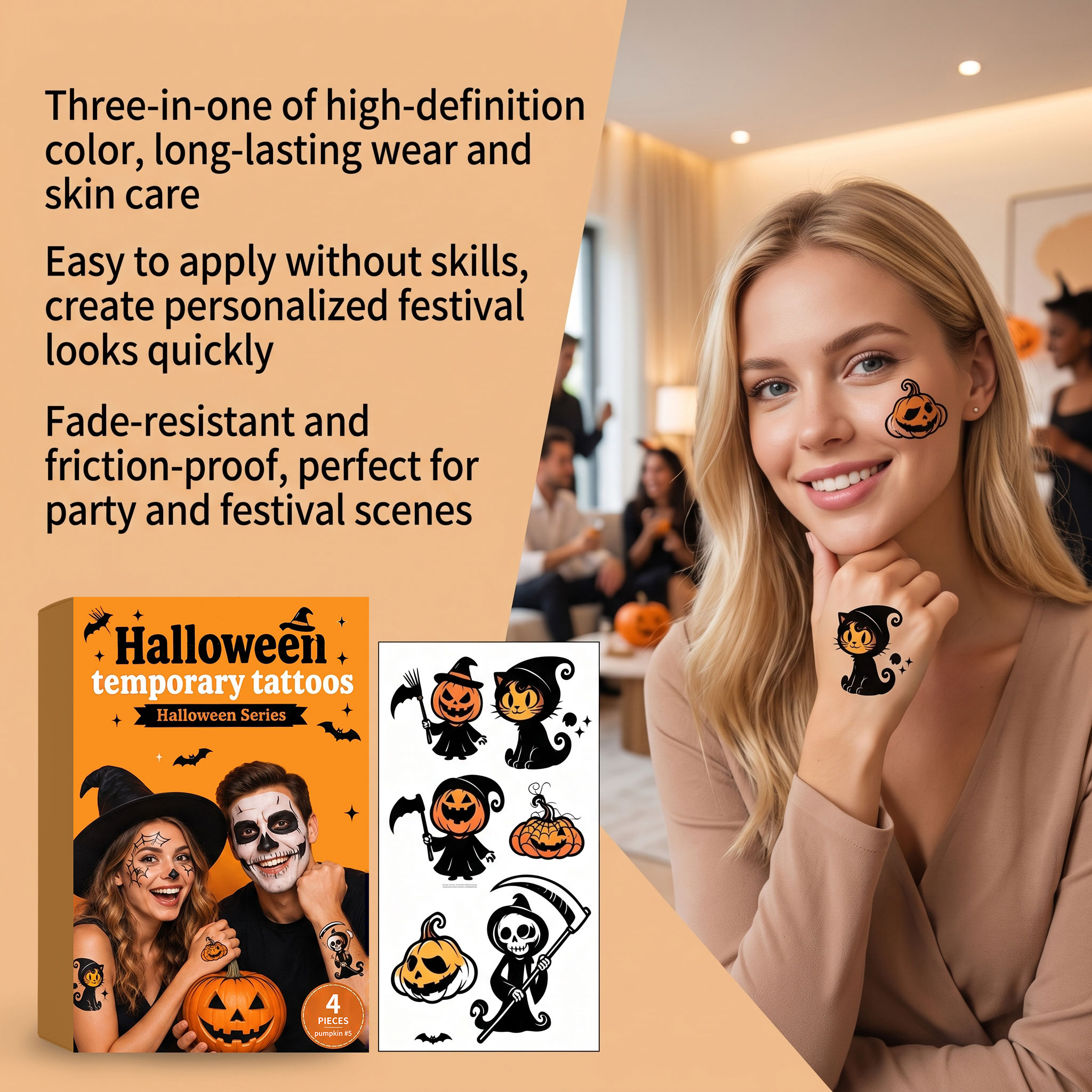 Halloween Tattoo Sticker High Definition Rendering Skin Friendly Gentle Protection Pure Full Festival Atmosphere