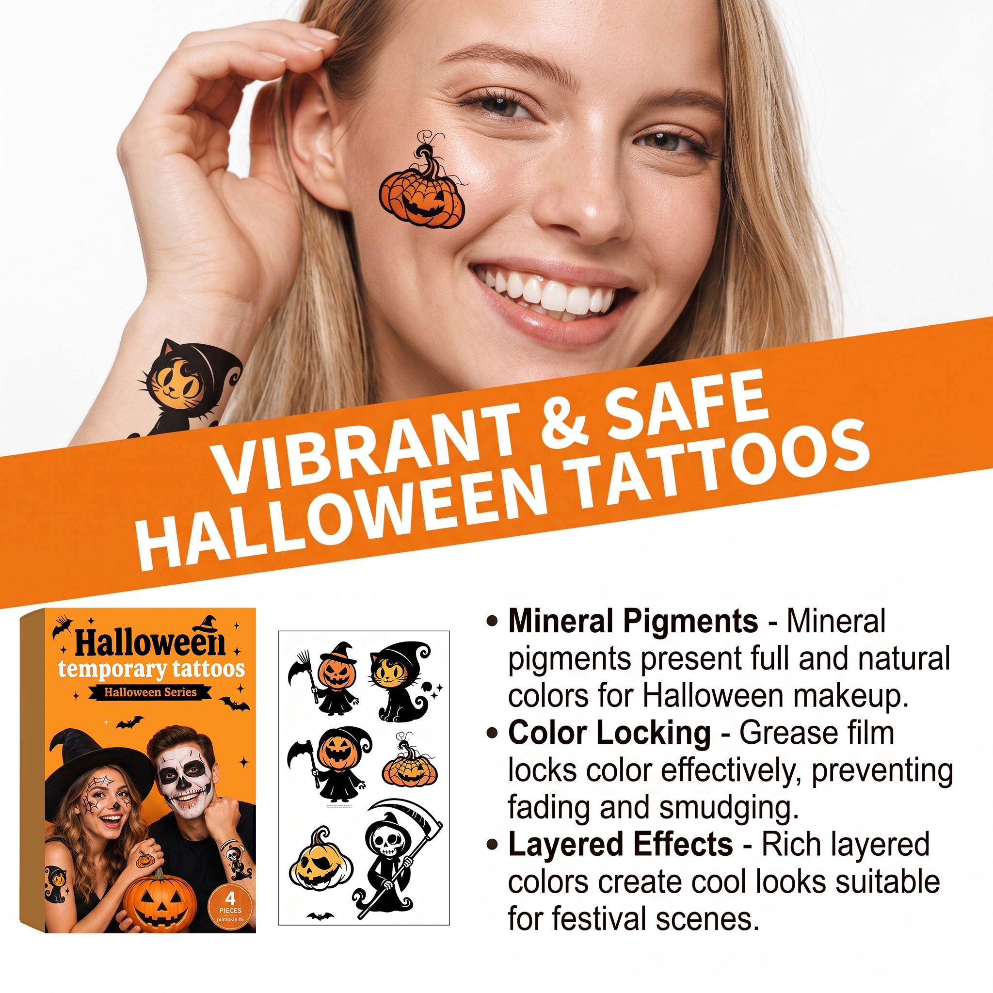 Halloween Tattoo Sticker High Definition Rendering Skin Friendly Gentle Protection Pure Full Festival Atmosphere