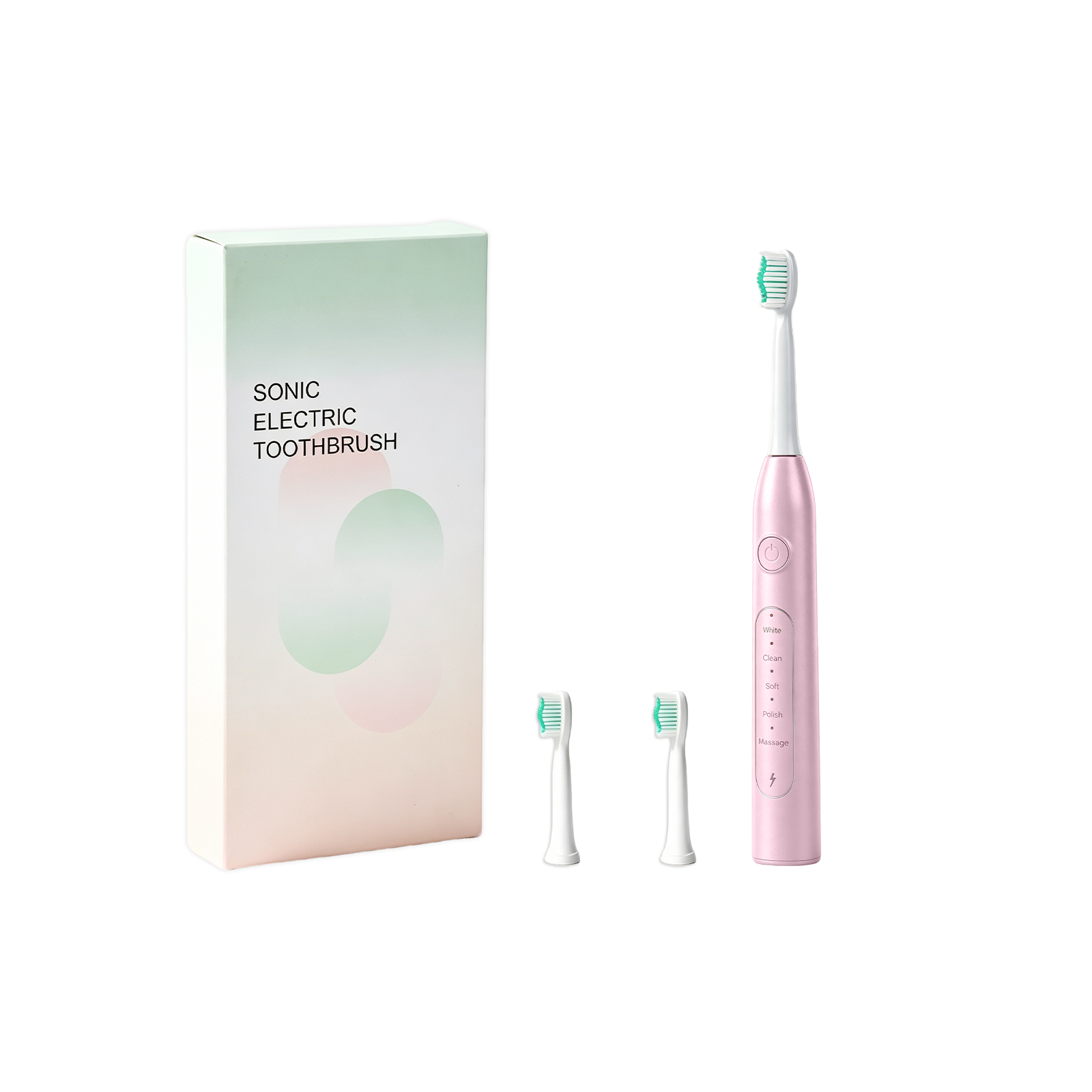 Electric Toothbrush Pink 2 Brush Heads Usb Charging Soft Bristles Clean Teeth Stains Protect Gums