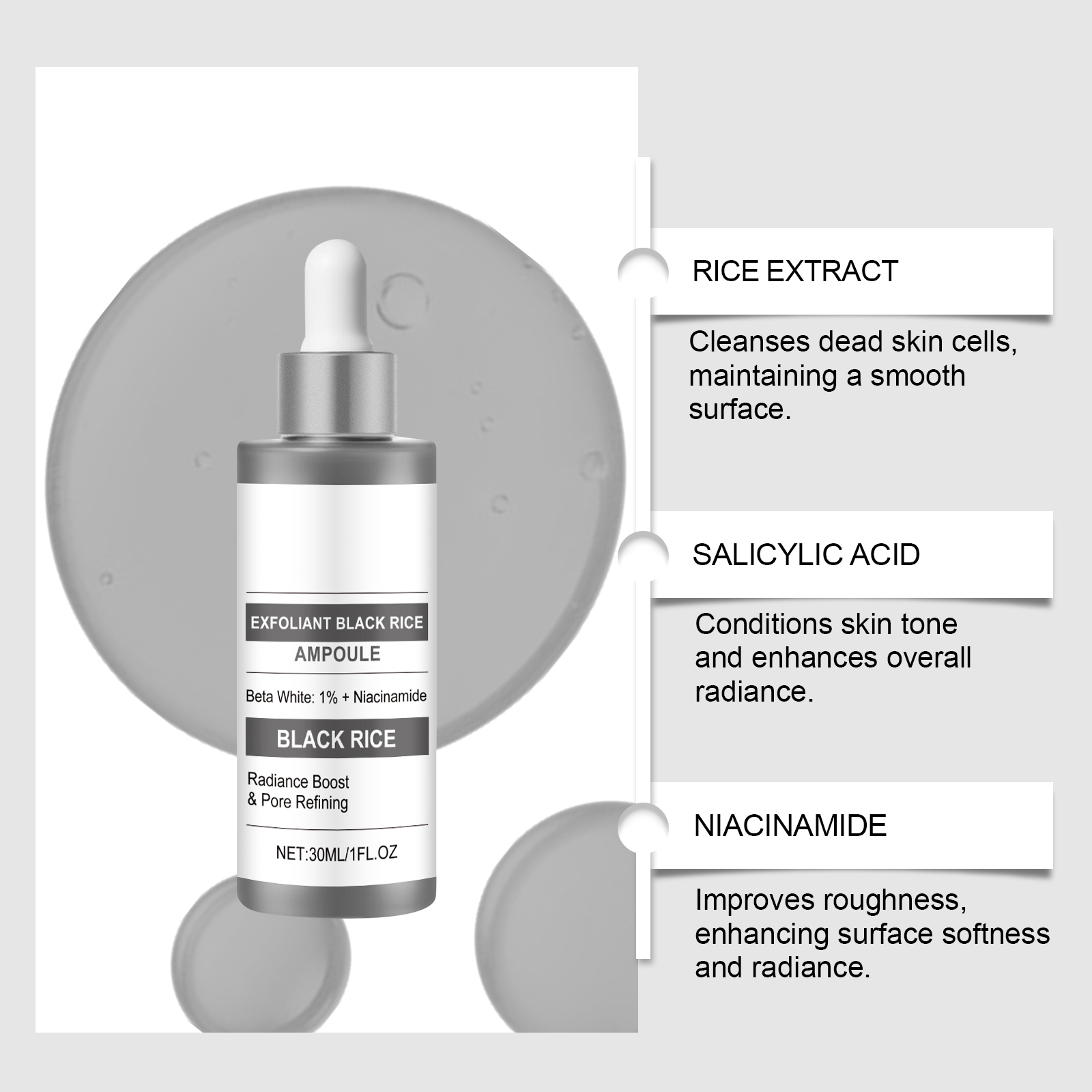 Black Rice Essence Liquid Mild Moisturizing Cleansing Exfoliating Nourishing Softening Refining Pores Facial Care