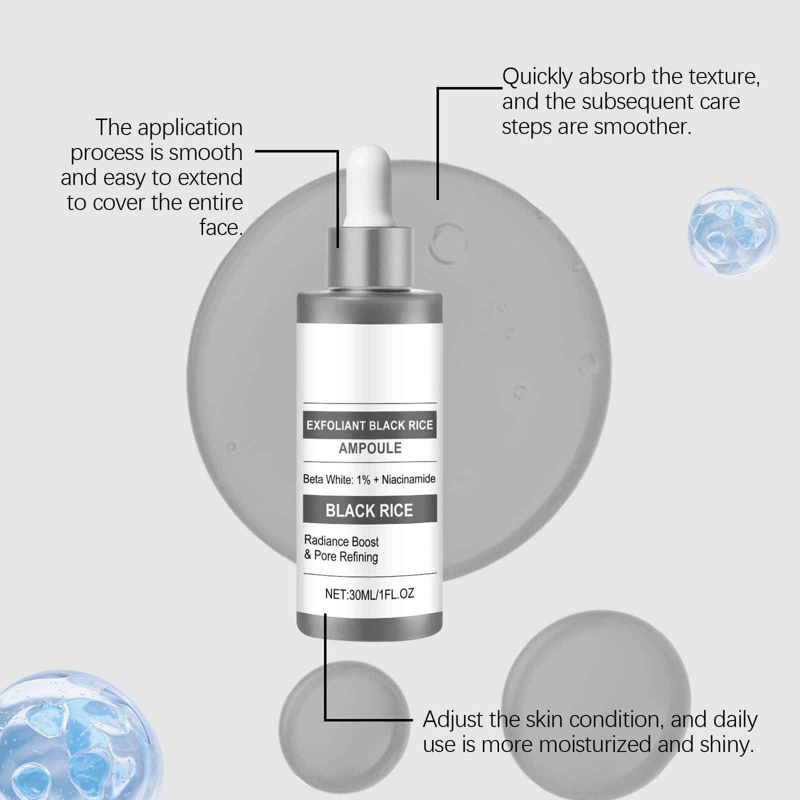 Black Rice Essence Liquid Mild Moisturizing Cleansing Exfoliating Nourishing Softening Refining Pores Facial Care