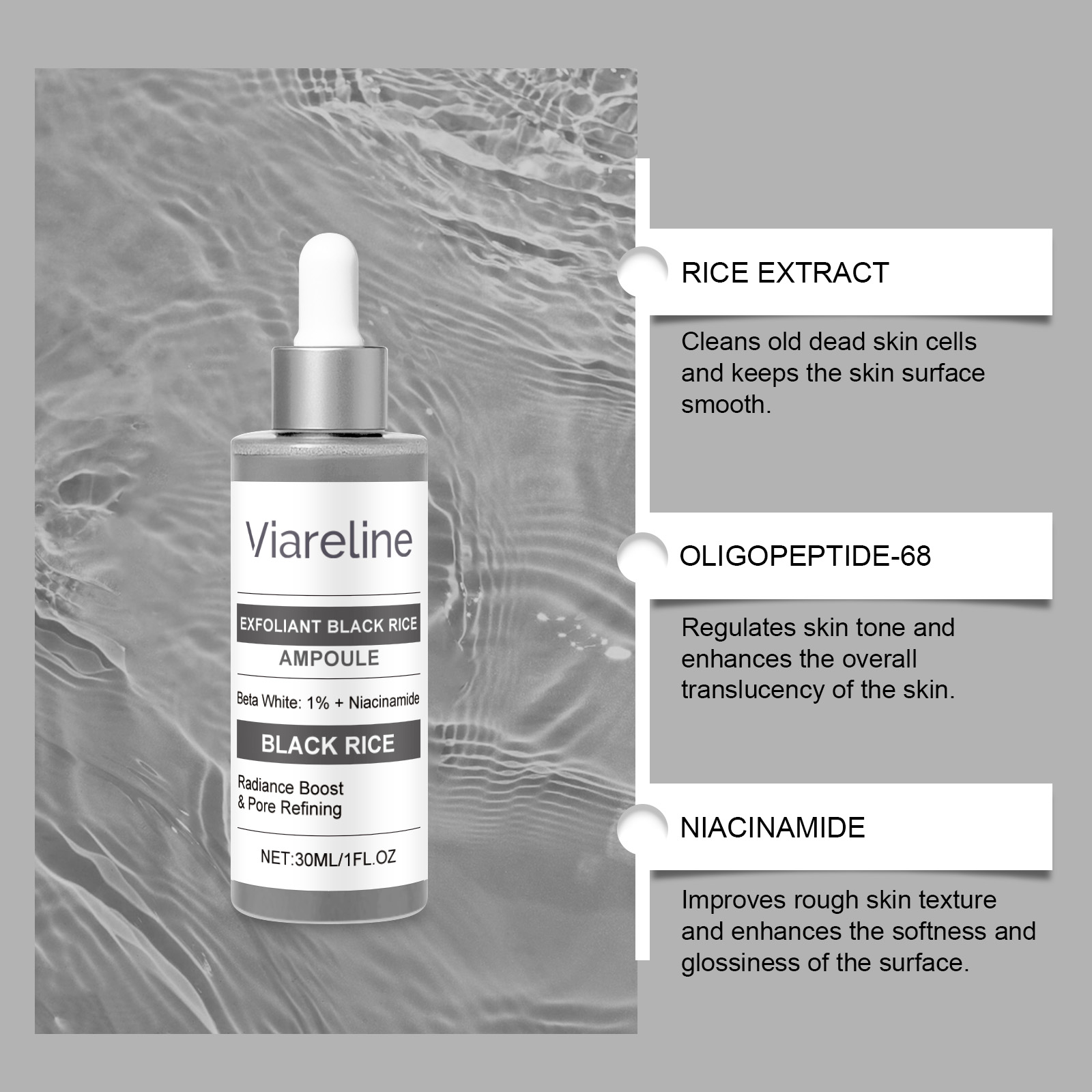 Exfoliating Black Rice Essence Moisturizes Hydrates Facial Skin Moist Bright Smooth Delicate