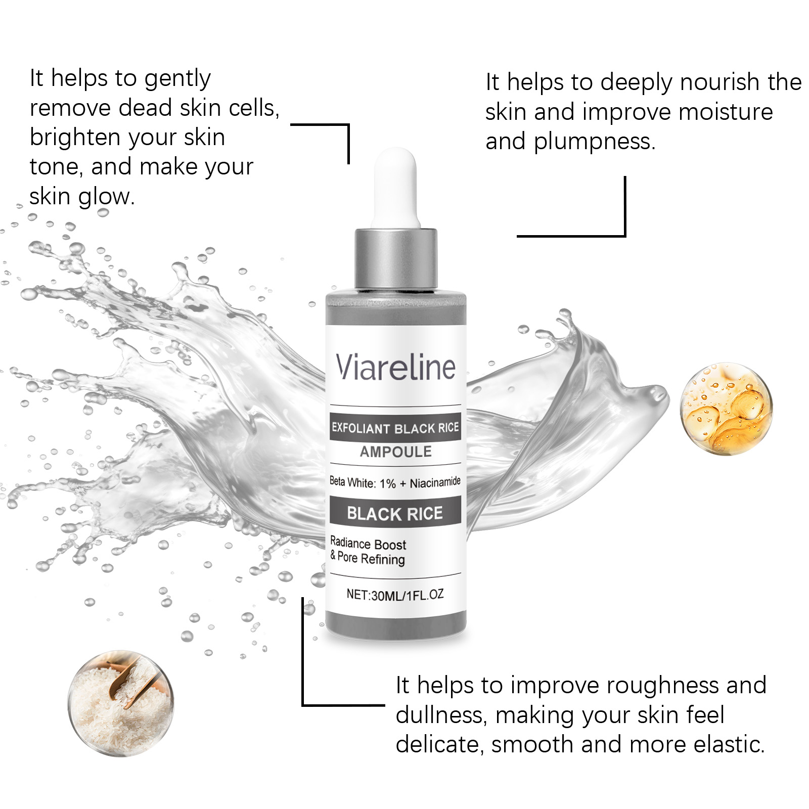 Exfoliating Black Rice Essence Moisturizes Hydrates Facial Skin Moist Bright Smooth Delicate