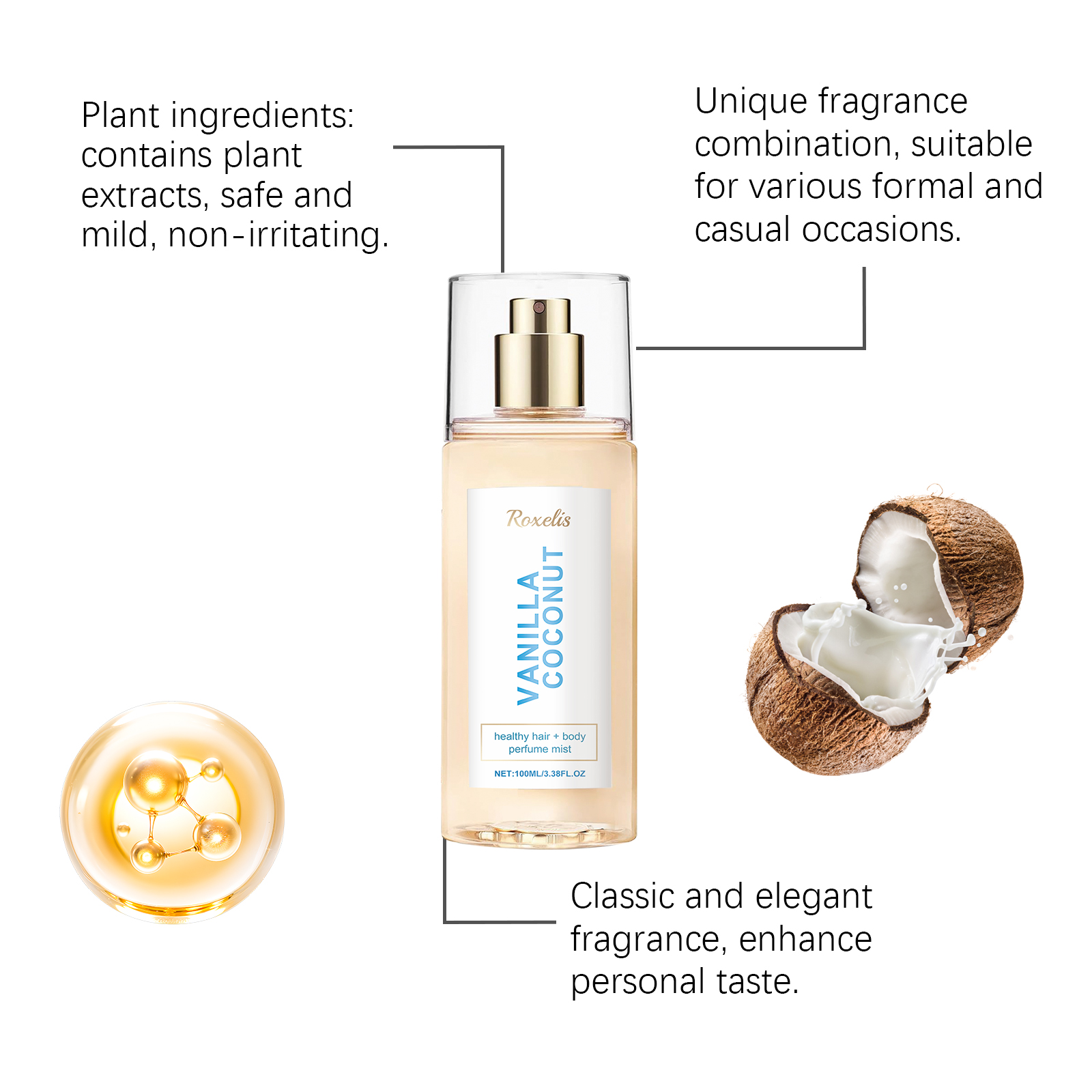 Vanilla Coconut Body Perfume Spray Long Lasting Fragrance Unique Charm Fresh Romantic Portable Perfume