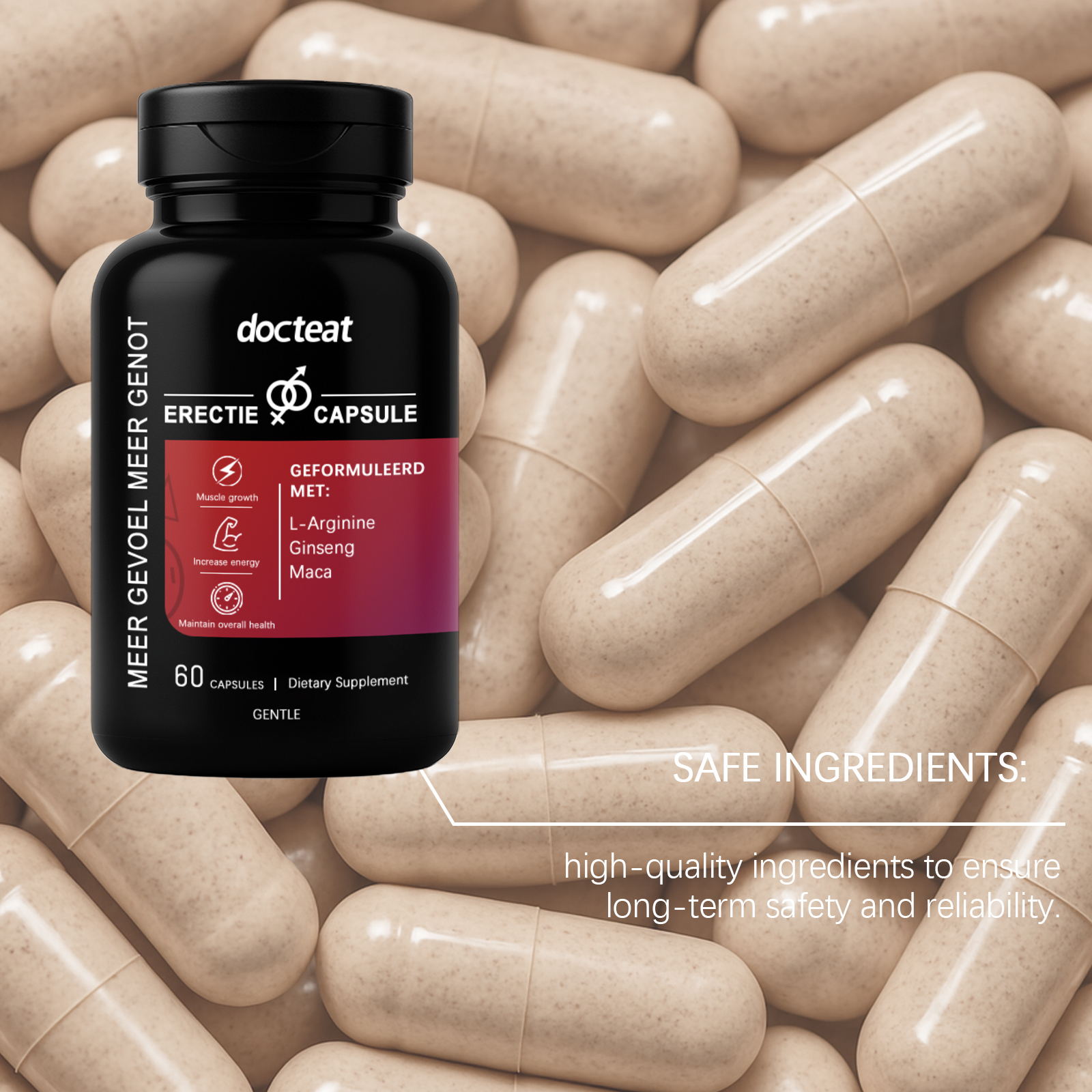 Men Wellness Supplement Capsules Herbal Extract Daily Nutrition Muscle Support For Active Lifestyle 60 Capsules