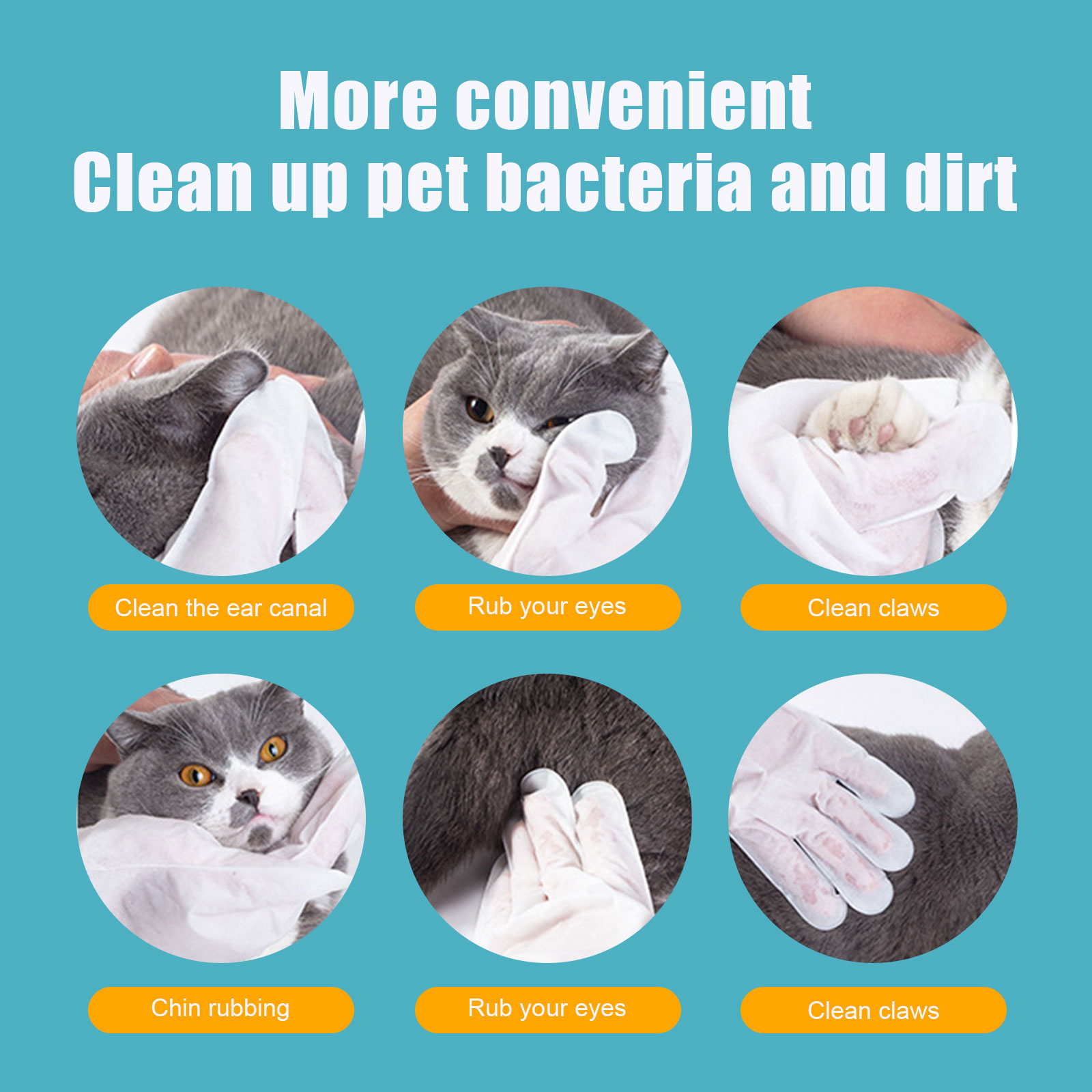 Pet Grooming Wipes Gloves Non Woven Hands Free Cleaning Mitts For Cats Dogs Fur And Skin Hygiene Daily Care