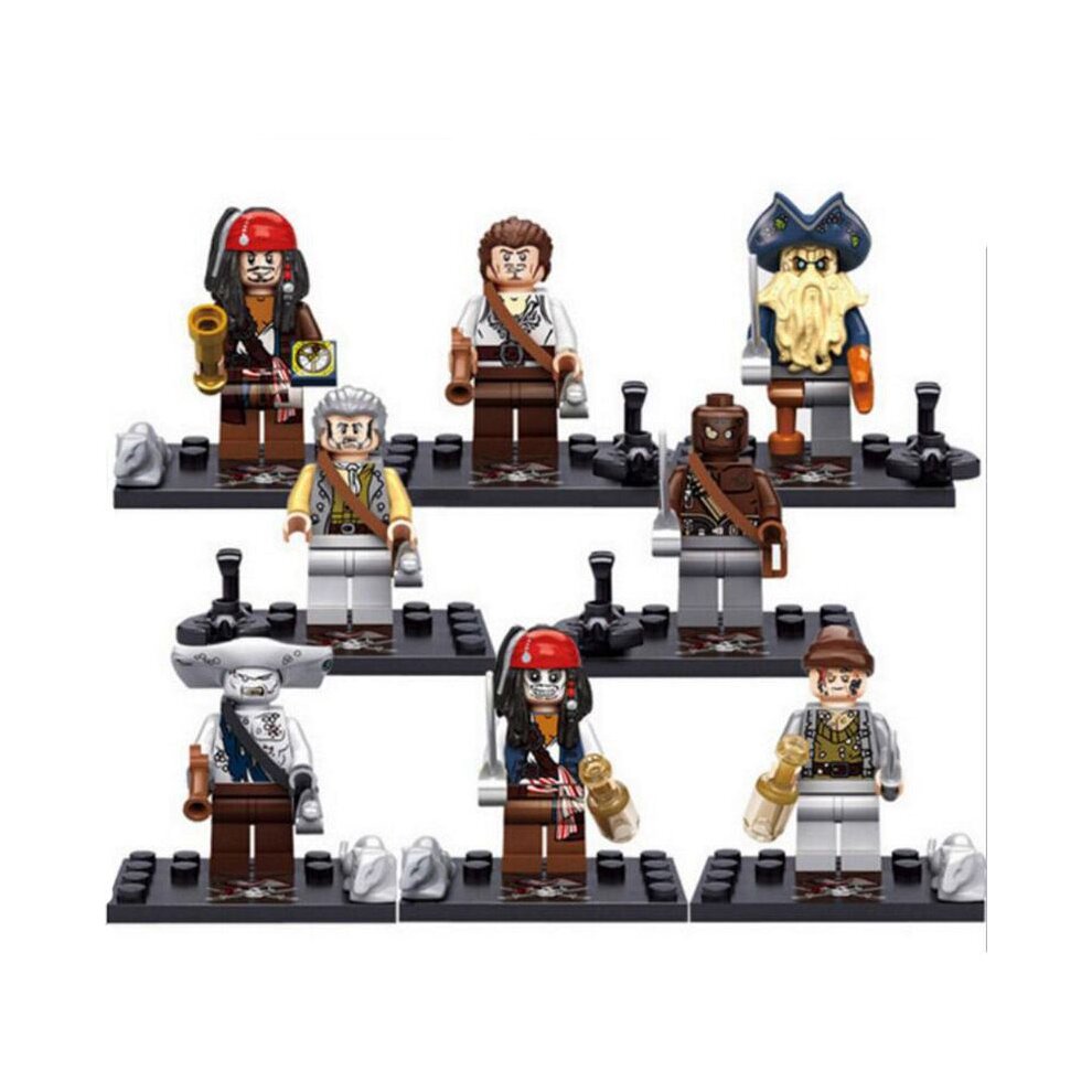 Minifigures Caribbean Pirates Series Assembled Building Blocks Kit Fit Lego 8pcs Preschool Bricks Toy with Accessories Collectible Action Figure Set Christmas Stocking Stuffers Gifts for Kids Easter Halloween Birthday