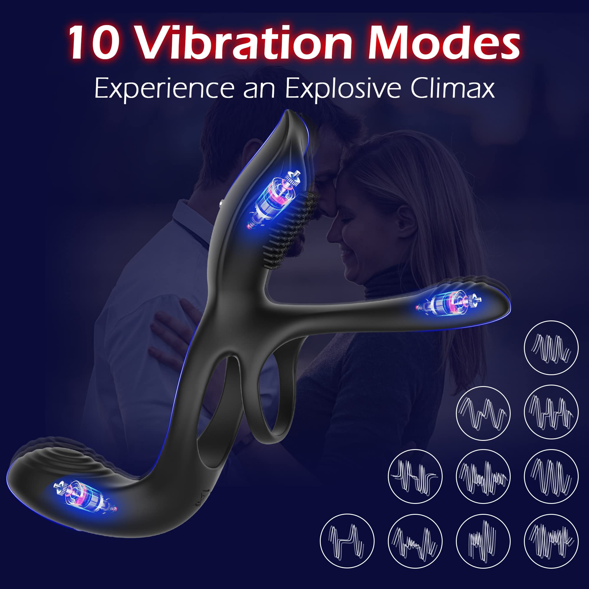 Vibrator for Couple 3 in 1 Vibrating Cock Ring Men Penis Rings Vibrators Perineum G spot Clitorals Massage Stimulator Sex Novelties with 10 Modes Adult Toys for Men and Women Sex Pleasure
