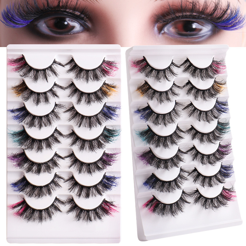 False Eyelashes Colored Fluffy Mink Lashes Curl Fake Eyelashes 8D Dramatic Wispy Lashes Extensions Natural Look Color Mixed 7 Pairs