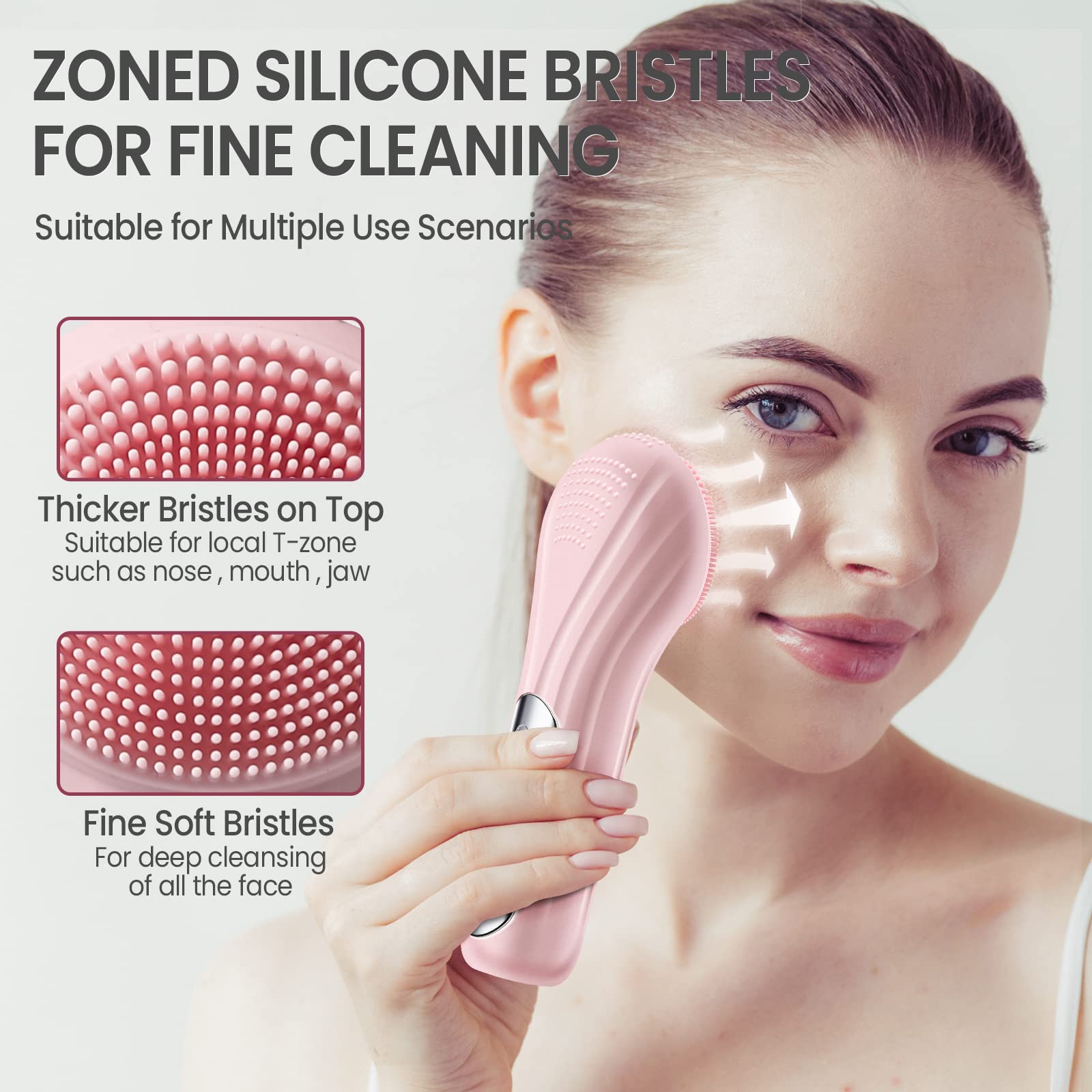 (Purple) Face Scrubber Silicone Electric Facial Cleansing Brush Skincare Tools with Magnet Charger for Deep Cleaning Gentle Exfoliating Massaging