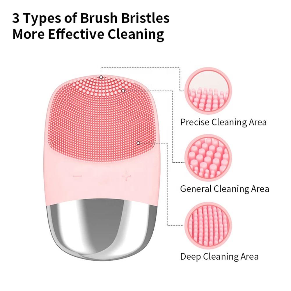 (Blue) Facial Cleansing Brush Deep Cleaning Cleanser Silicone Face Scrubber Electric Facial Massager Waterproof Exfoliating