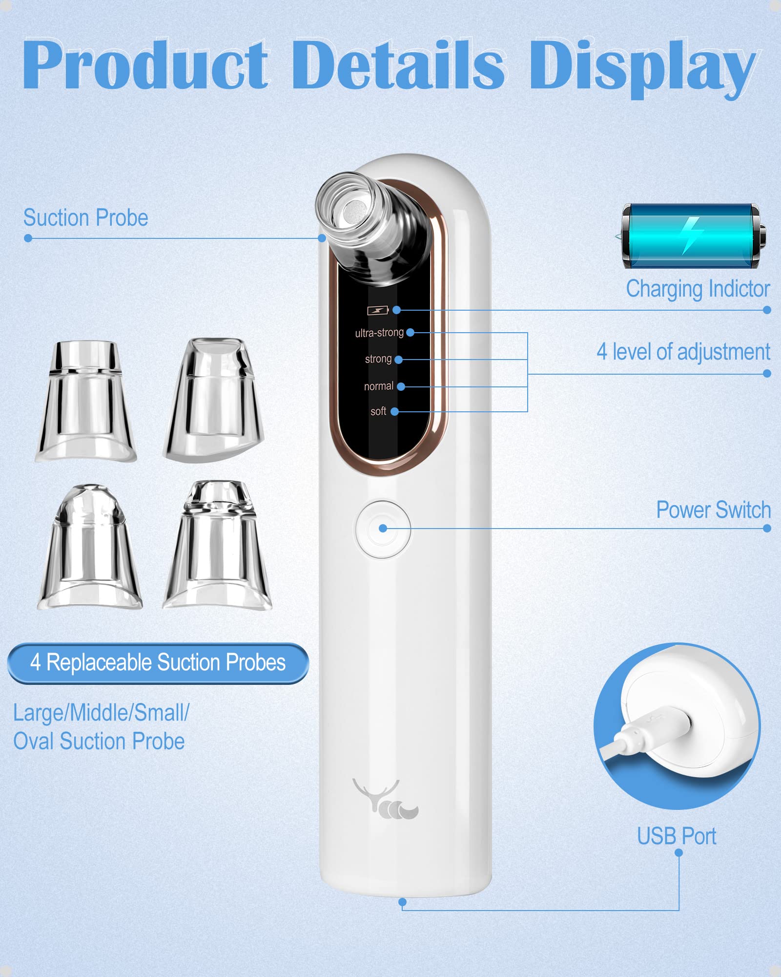 Electric Blackhead Remover Facial Cleansing Pore Cleaner Rechargeable Pimple Extractor Acne Whitehead Extractor Vacuum Suction Tool Facial Cleansing