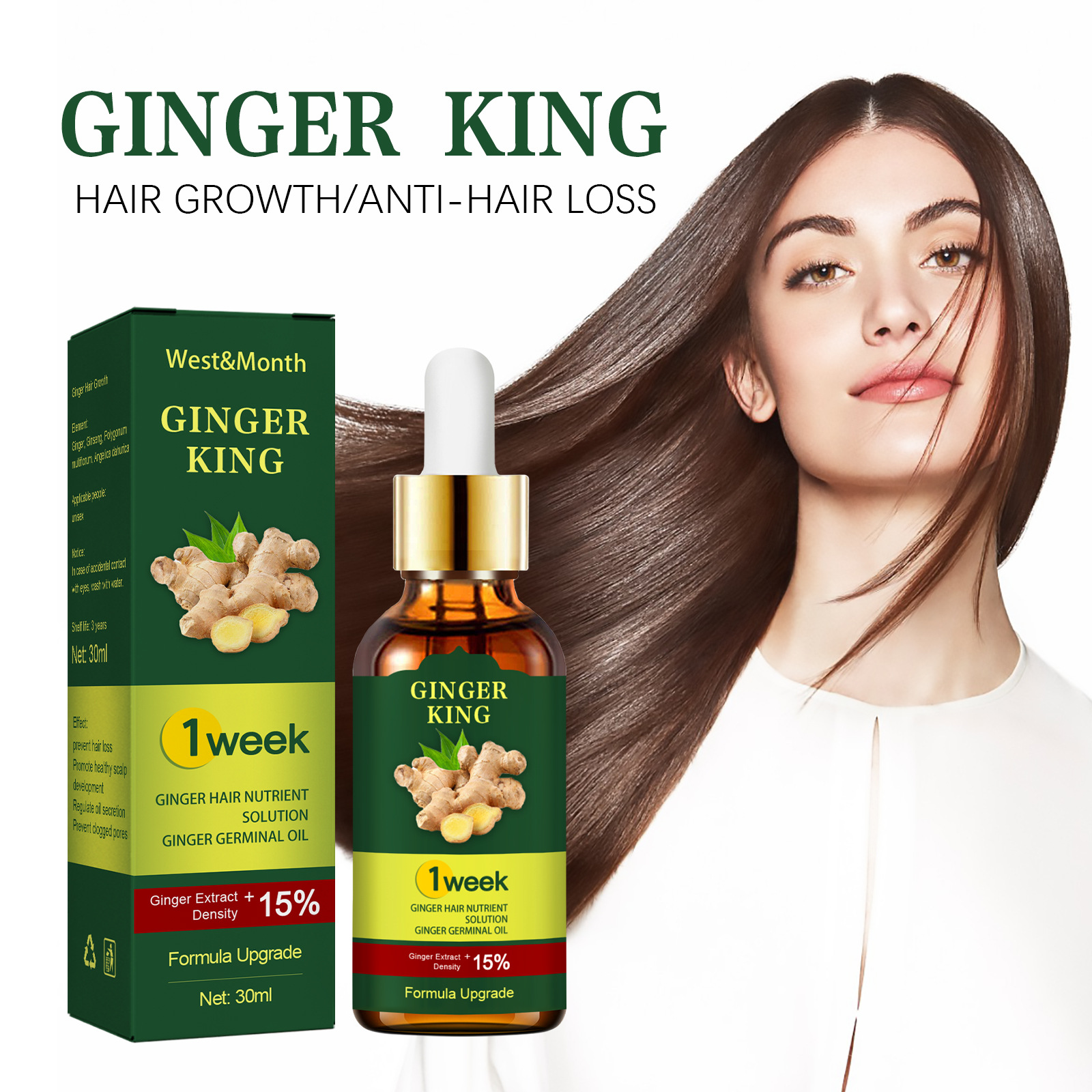 Ginger Hair Growth Essence Hair Care Oil 7 Day Ginger King Serum Nourishing Hair Nutrition Dense Hair Nutrient Solution 30ml