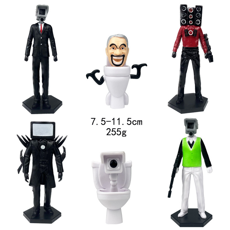 (A) 6pcs Skibidi Battle Action Figures Set Character Action Figure Model for Kids Birthday Party Cake Topper Halloween Parties Decoration
