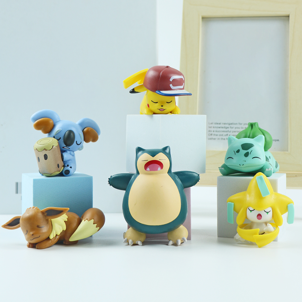 Pokemon Mini Figure Bulbasaur Pikachu Eevee Jirachi Komala Snorlax Sleeping Starry Dream Kawaii Series Doll Cartoon Kids Toys Gifts Desktop Ornaments