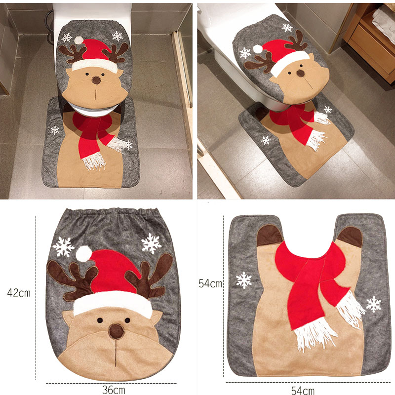 (Santa Claus) 2 Pcs Christmas Toilet Cover Decorations Set Christmas Snowman Reindeer Santa Toilet Seat Cover Set and Rug Red Christmas Bathroom Decorations Xmas Home Indoor