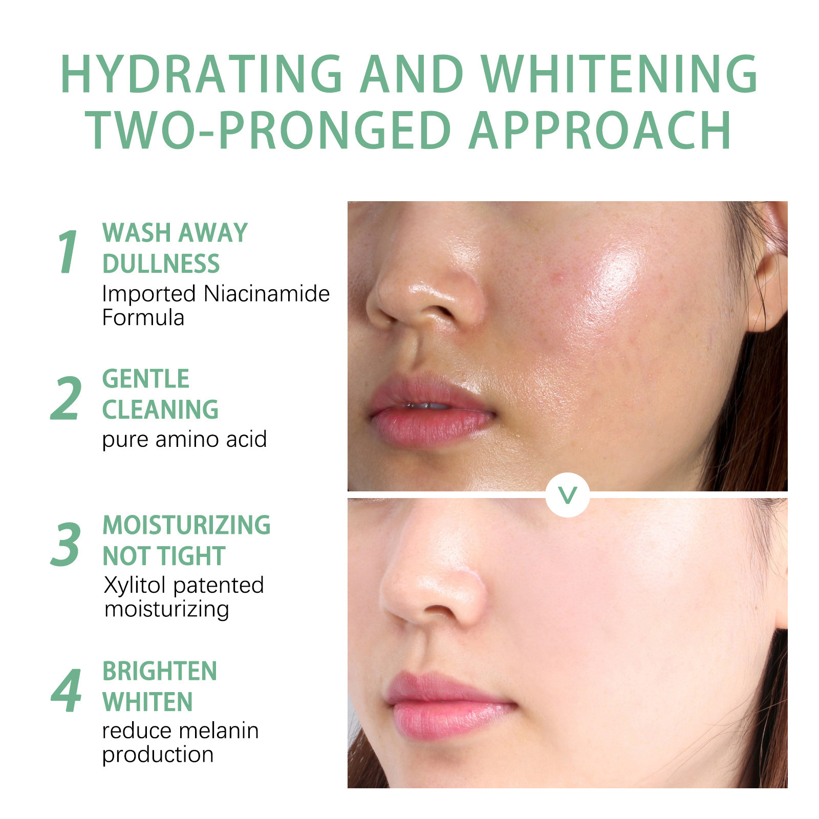 Facial Cleanser Whitening Face Wash Brightening Deep Cleaning Moisturizing Freckle Lighten Dark Spot Melanin Remove Blackhead Acne Dirt Shrink Pore