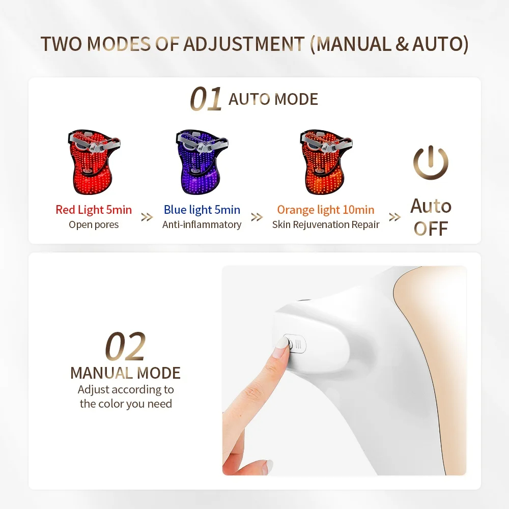 3 Colors LED Light Therapy Facial Mask Rechargeable Skin Care Wrinkle Acne Removal Face Beauty LED Mask
