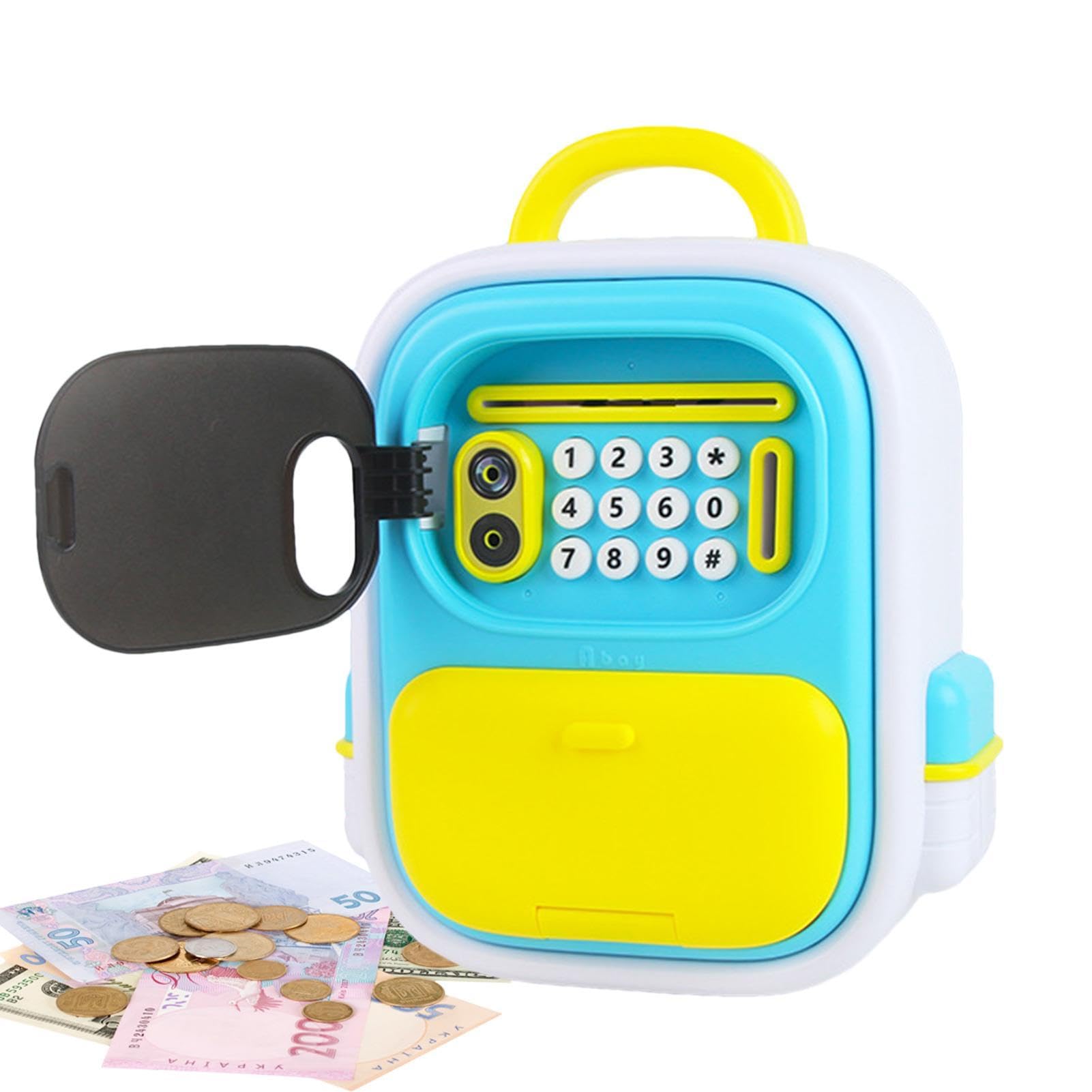 (Blue) Piggy Bank Boalord ATM with Password Login Face Recognition Educational Money Box