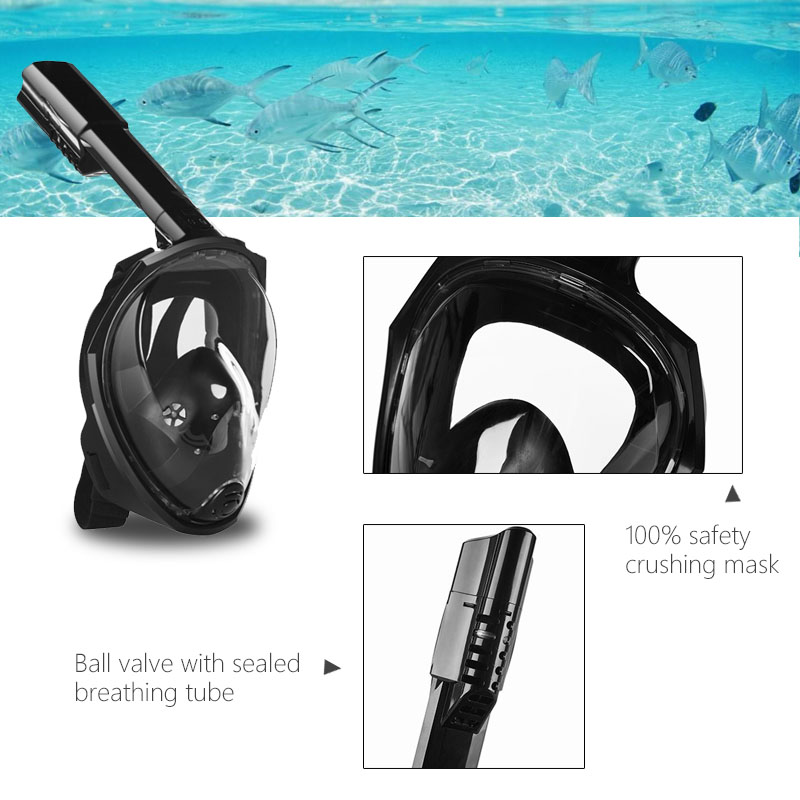 (Blue S~M) Snorkel Mask 180° Full Face Diving Mask Free Breathing Design Anti-Fogging and Anti-Leak Technology with Adjustable Head Straps for Adult Youth Kids